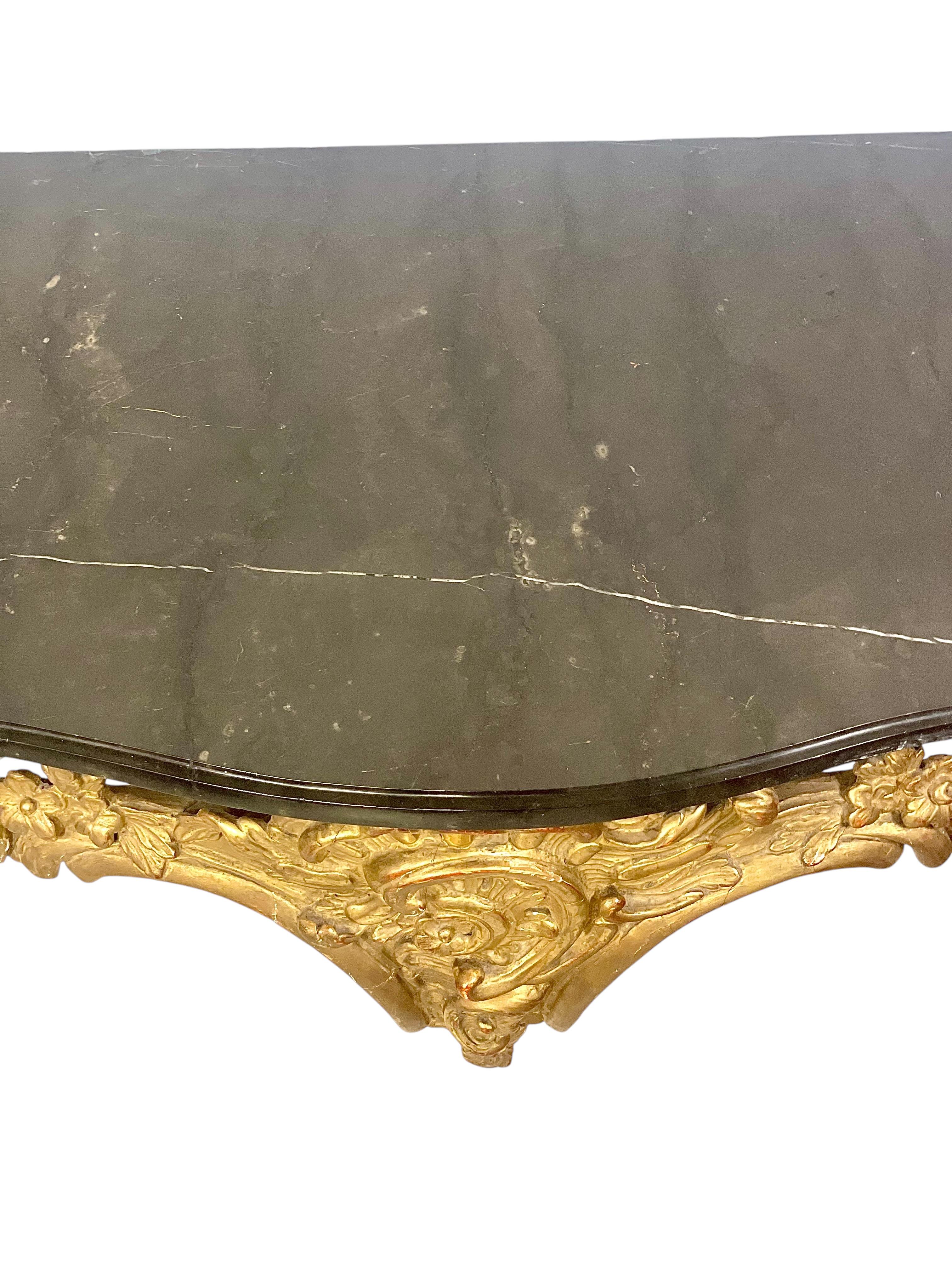18th Century Louis XV Giltwood Console with Original Marble Top For Sale 5
