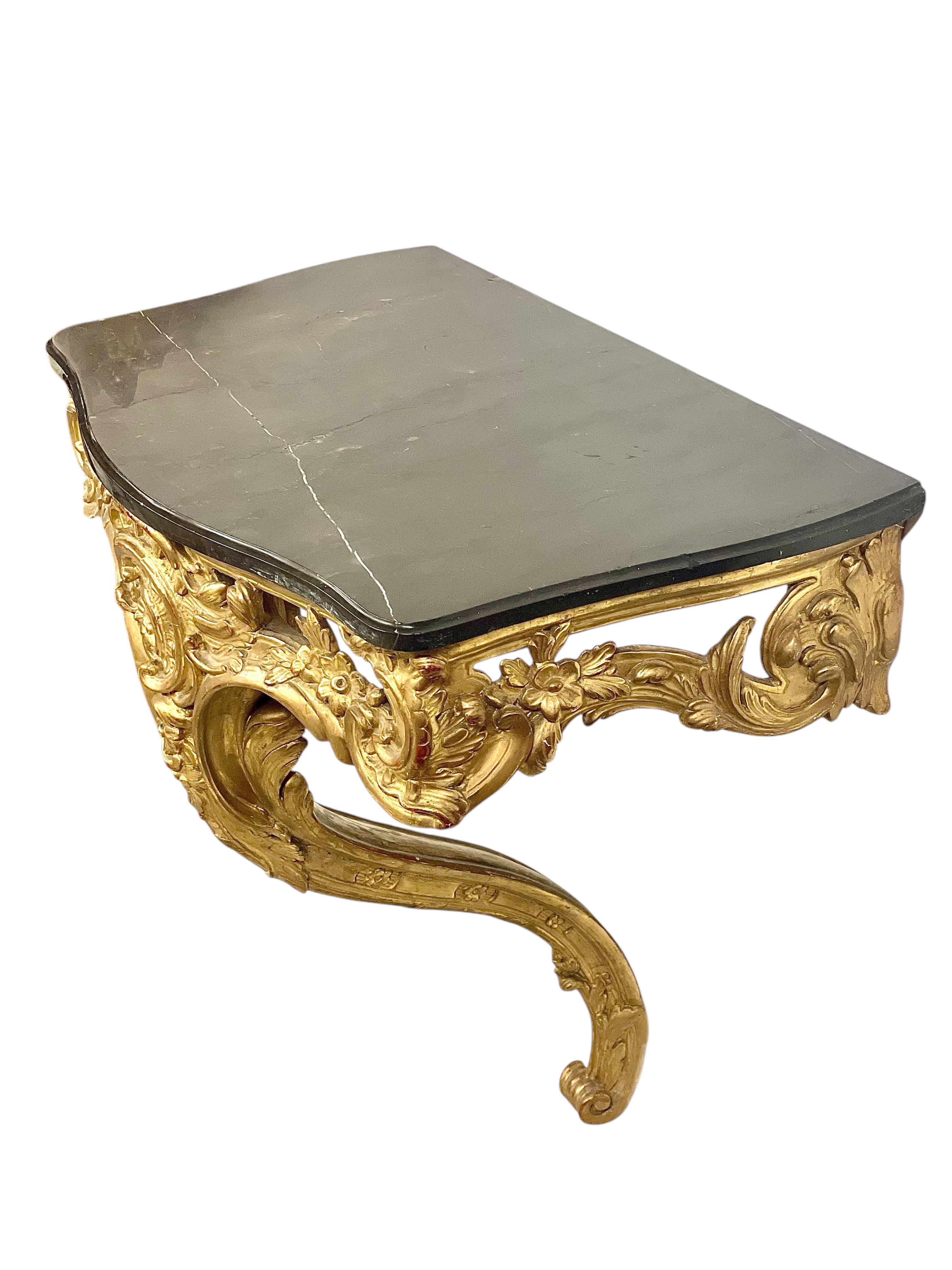 18th Century Louis XV Giltwood Console with Original Marble Top For Sale 9