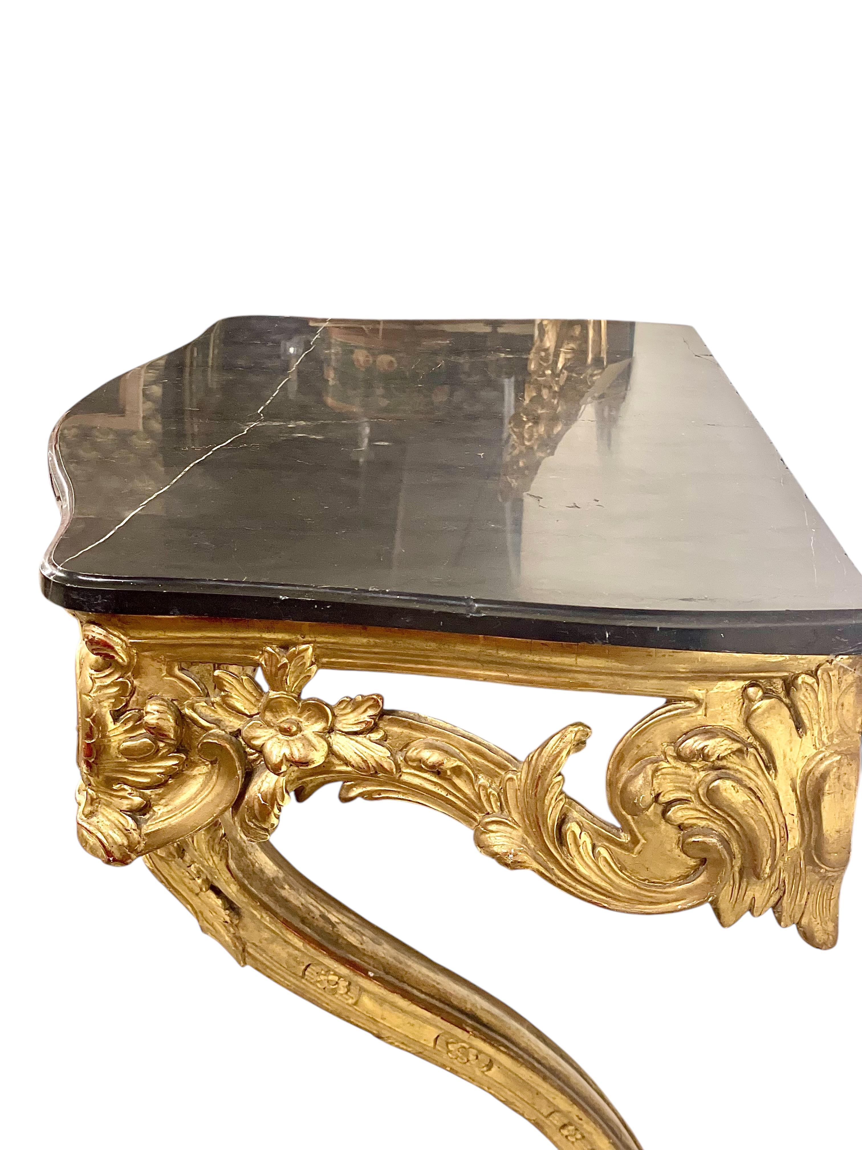 18th Century Louis XV Giltwood Console with Original Marble Top For Sale 10