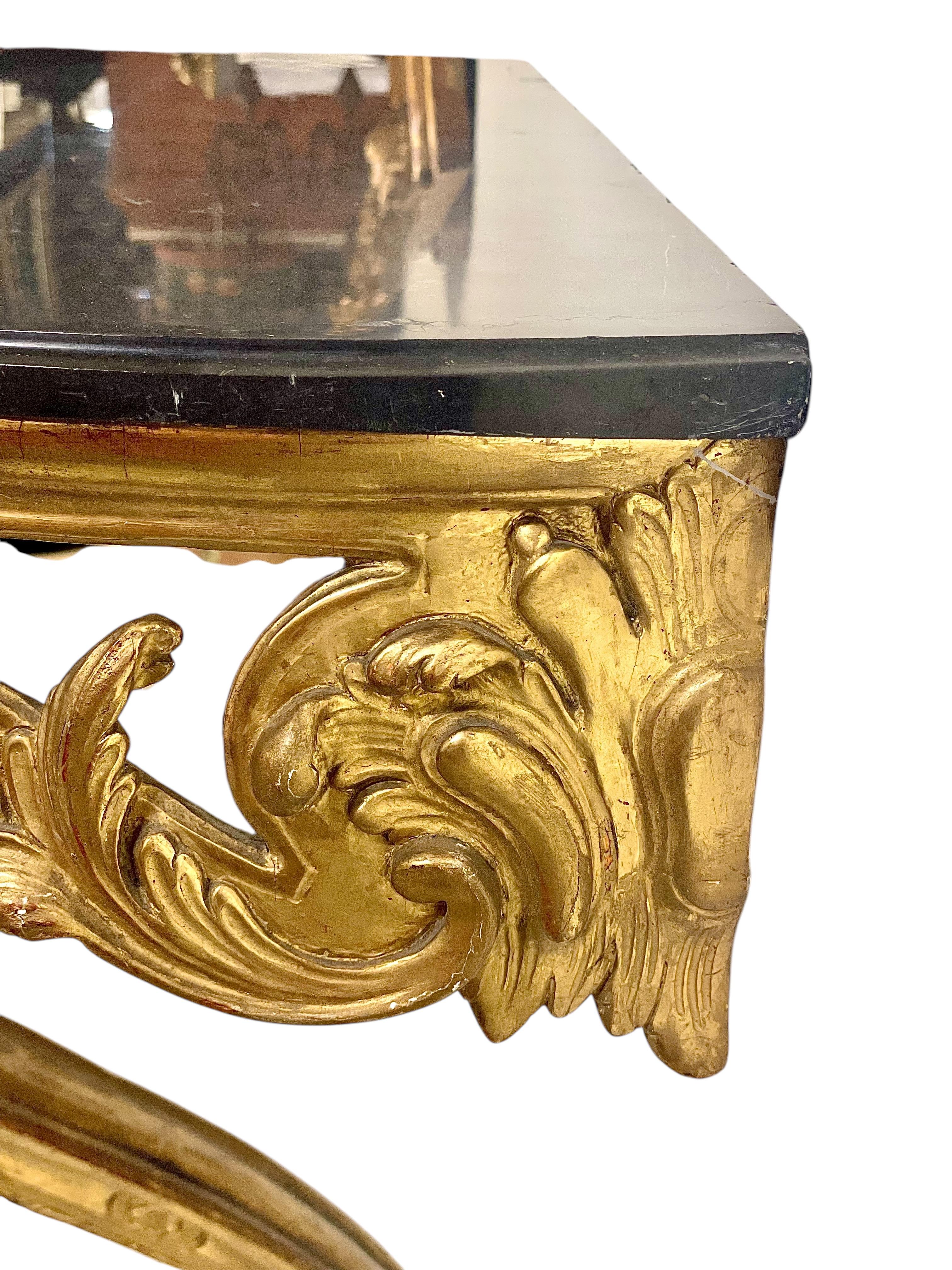 18th Century Louis XV Giltwood Console with Original Marble Top For Sale 11