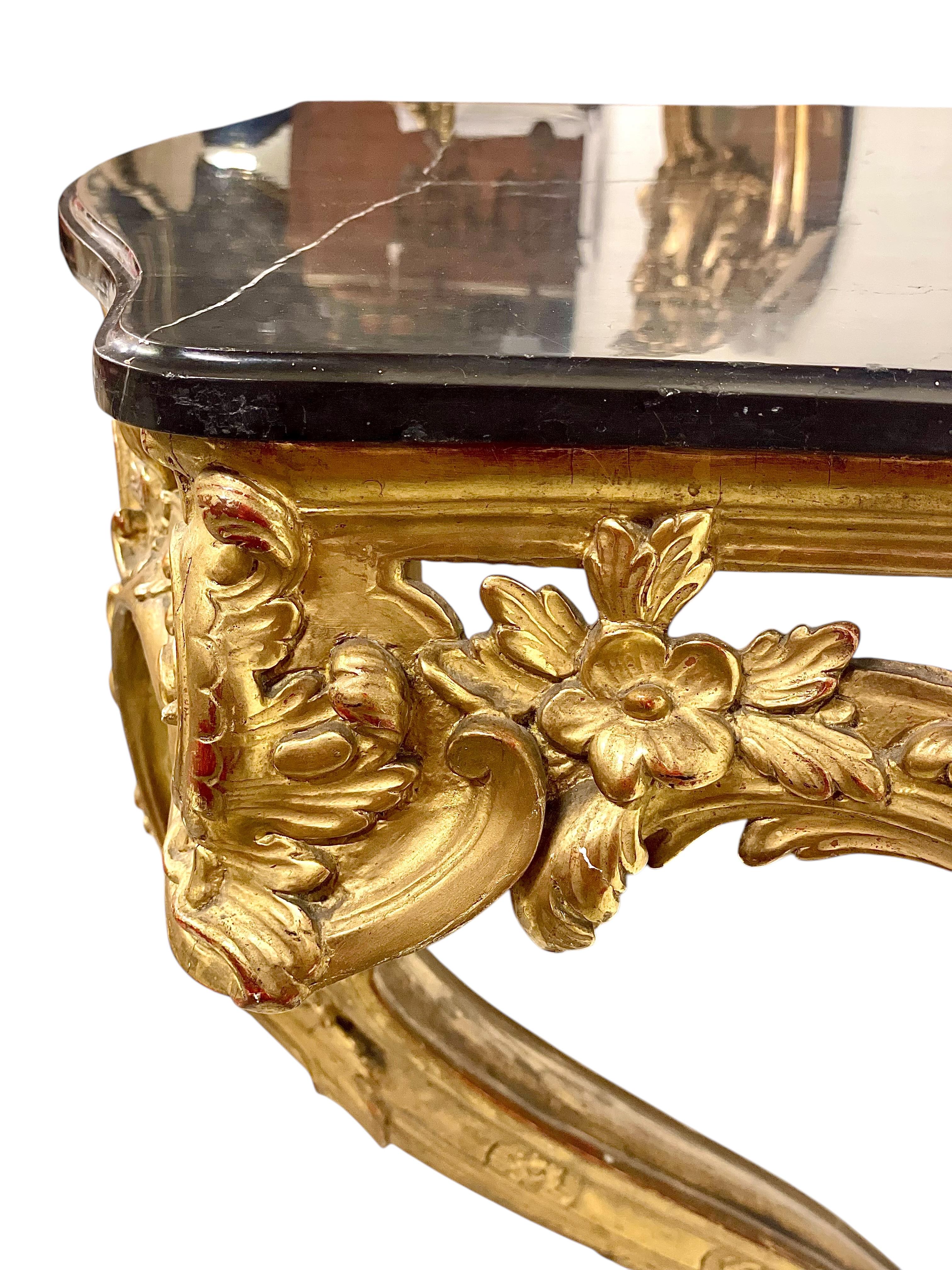 18th Century Louis XV Giltwood Console with Original Marble Top For Sale 12