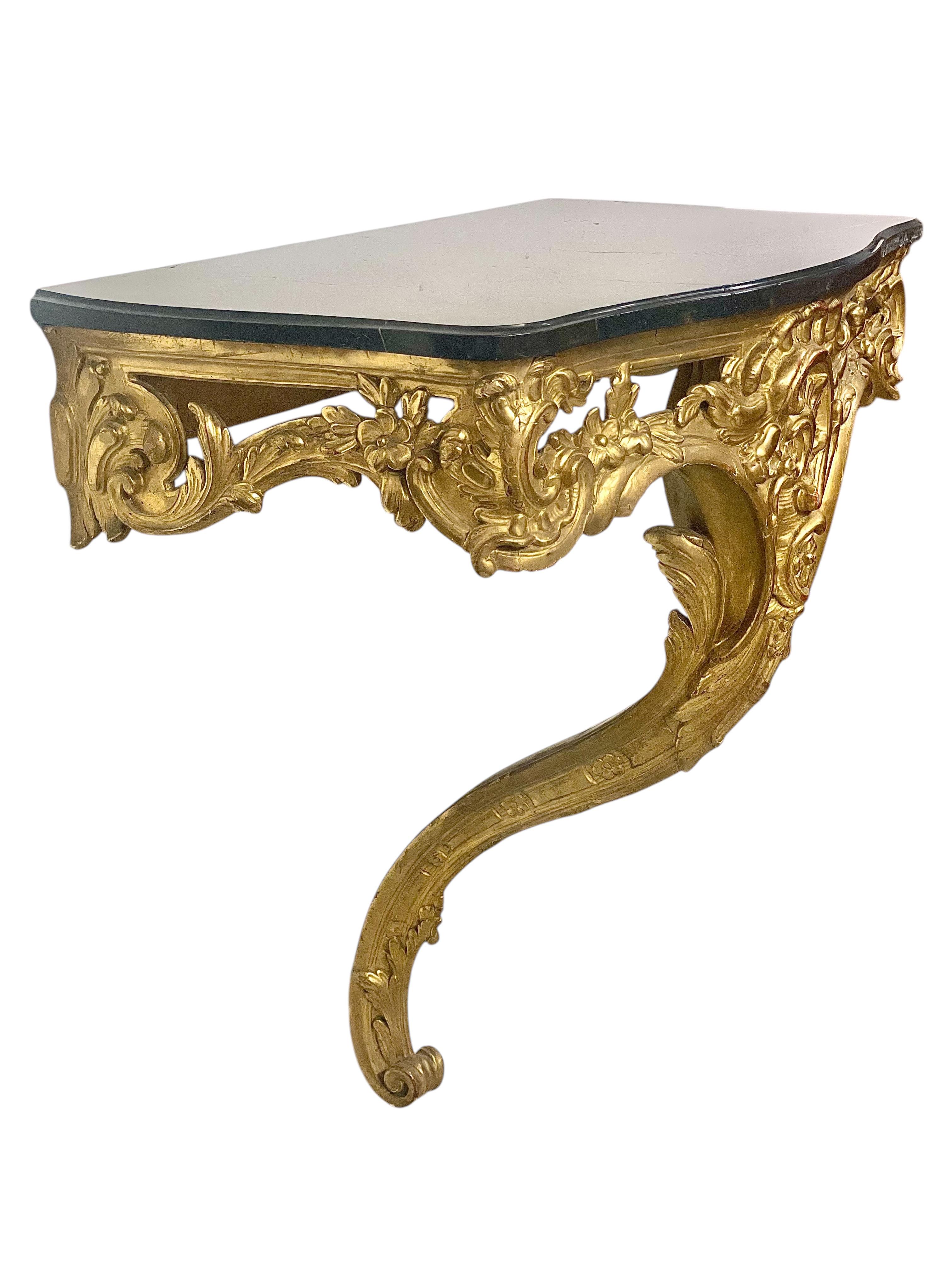 French 18th Century Louis XV Giltwood Console with Original Marble Top For Sale