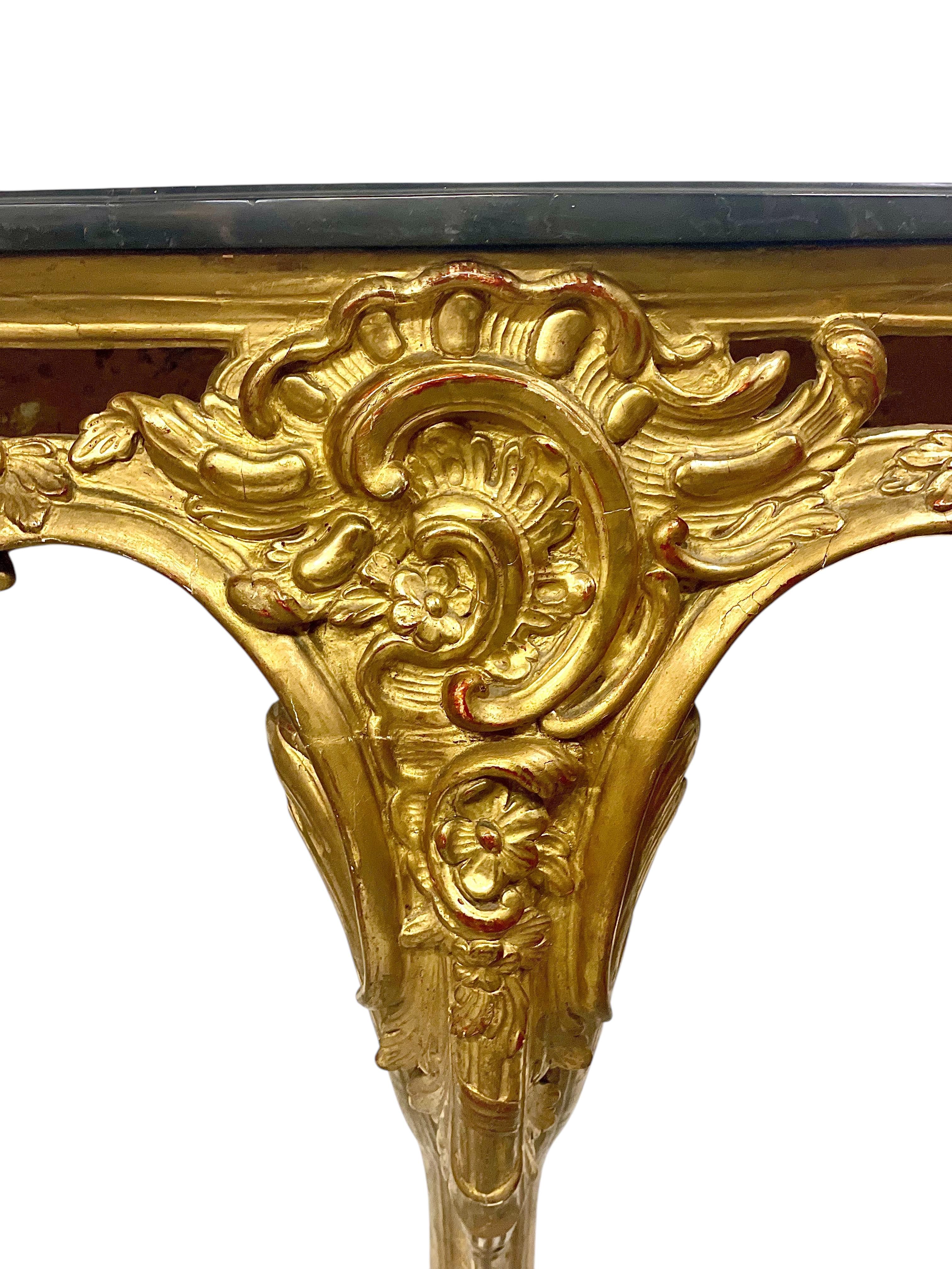 Hand-Carved 18th Century Louis XV Giltwood Console with Original Marble Top For Sale