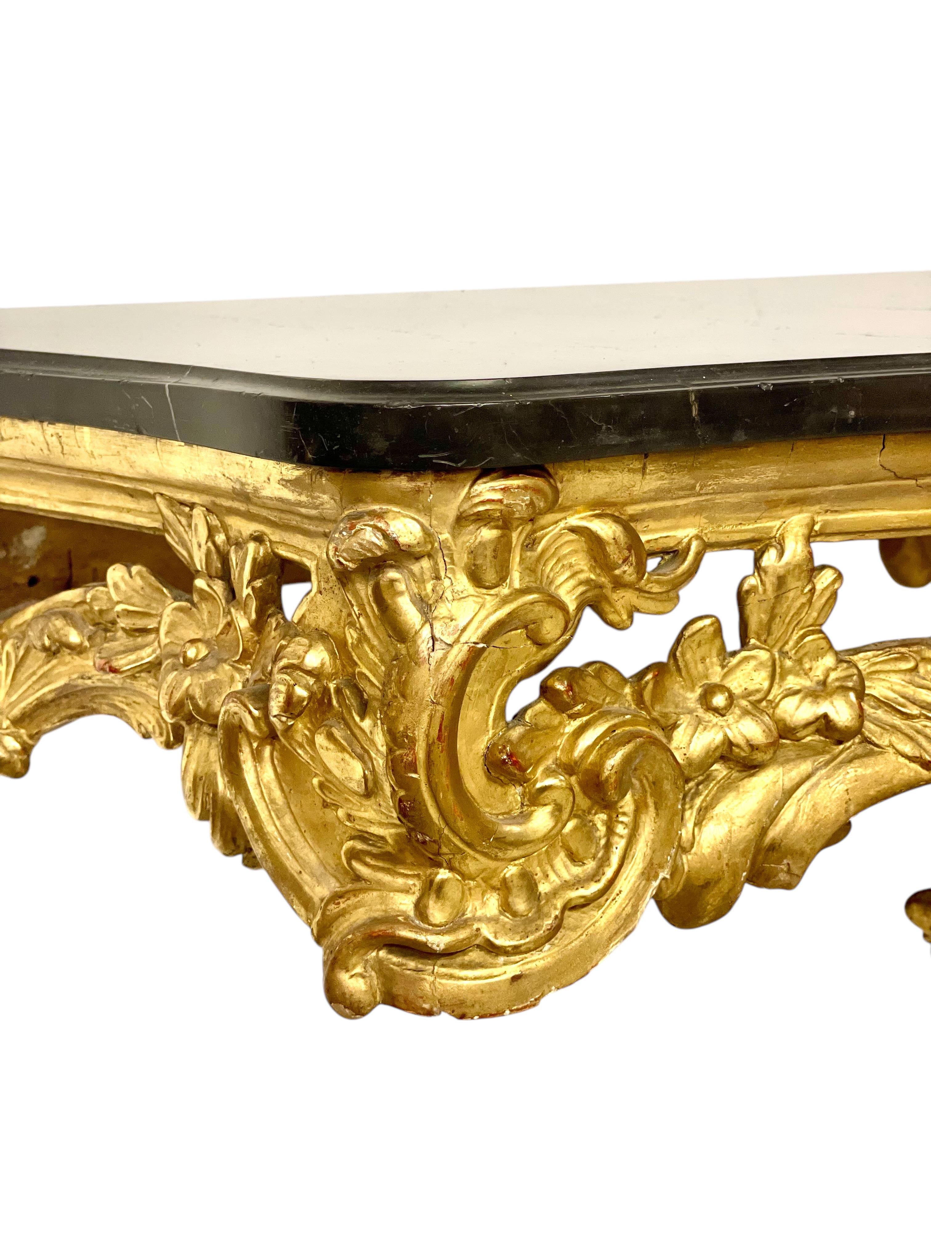 18th Century Louis XV Giltwood Console with Original Marble Top For Sale 2