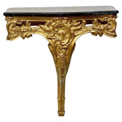 Konsole aus vergoldetem Holz im Louis-XV-Stil des 18. Jahrhunderts mit originaler Marmorplatte