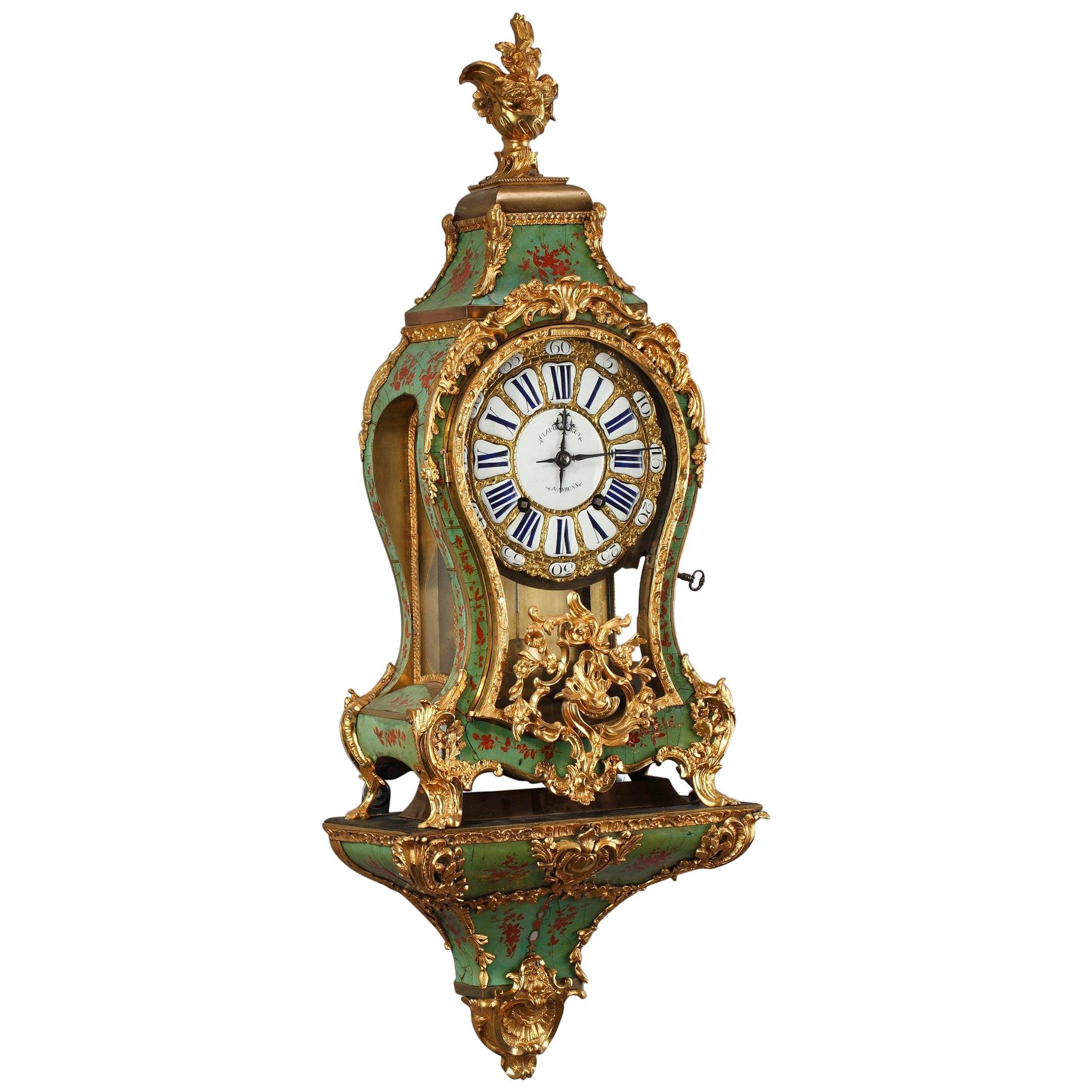 18th Century Louis XV Green Horn Cartel Clock