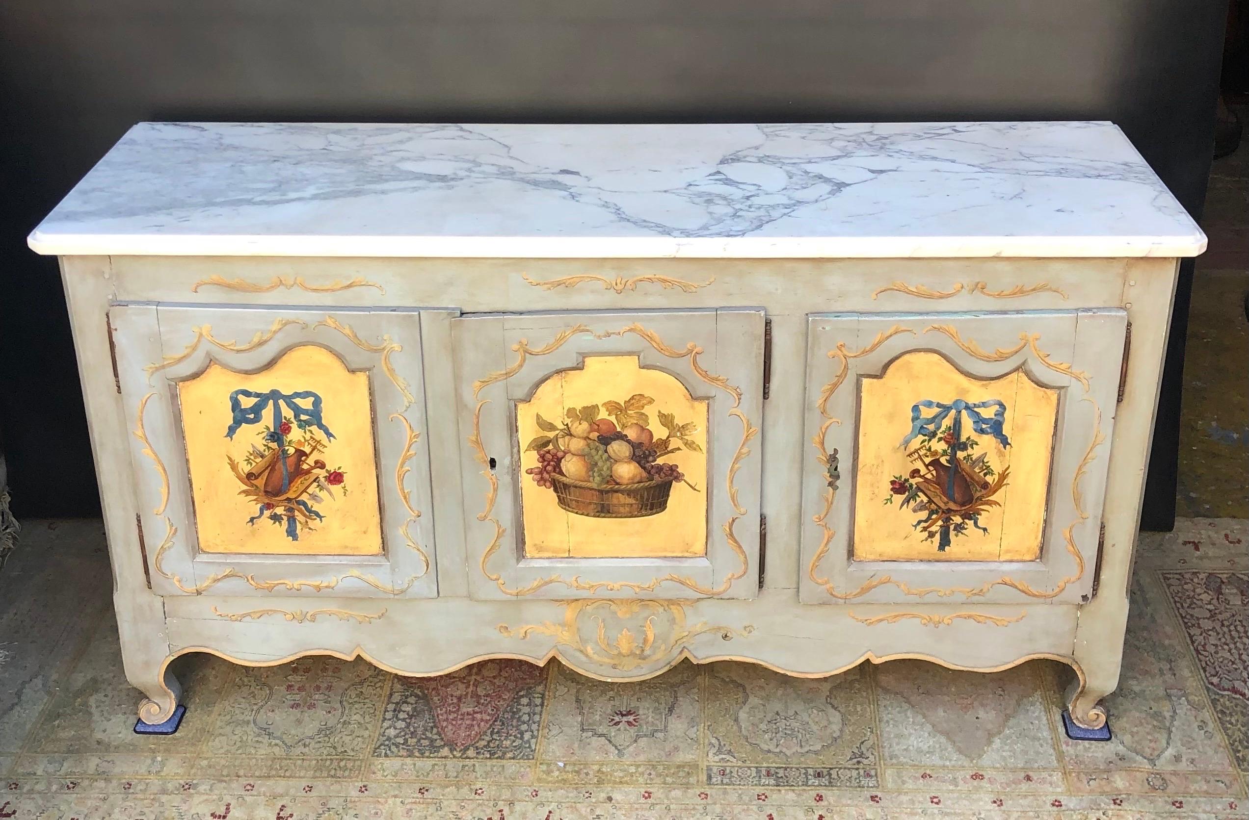 18th Century Louis XV Hand Painted Marble Top Enfilade / Buffet  For Sale 3