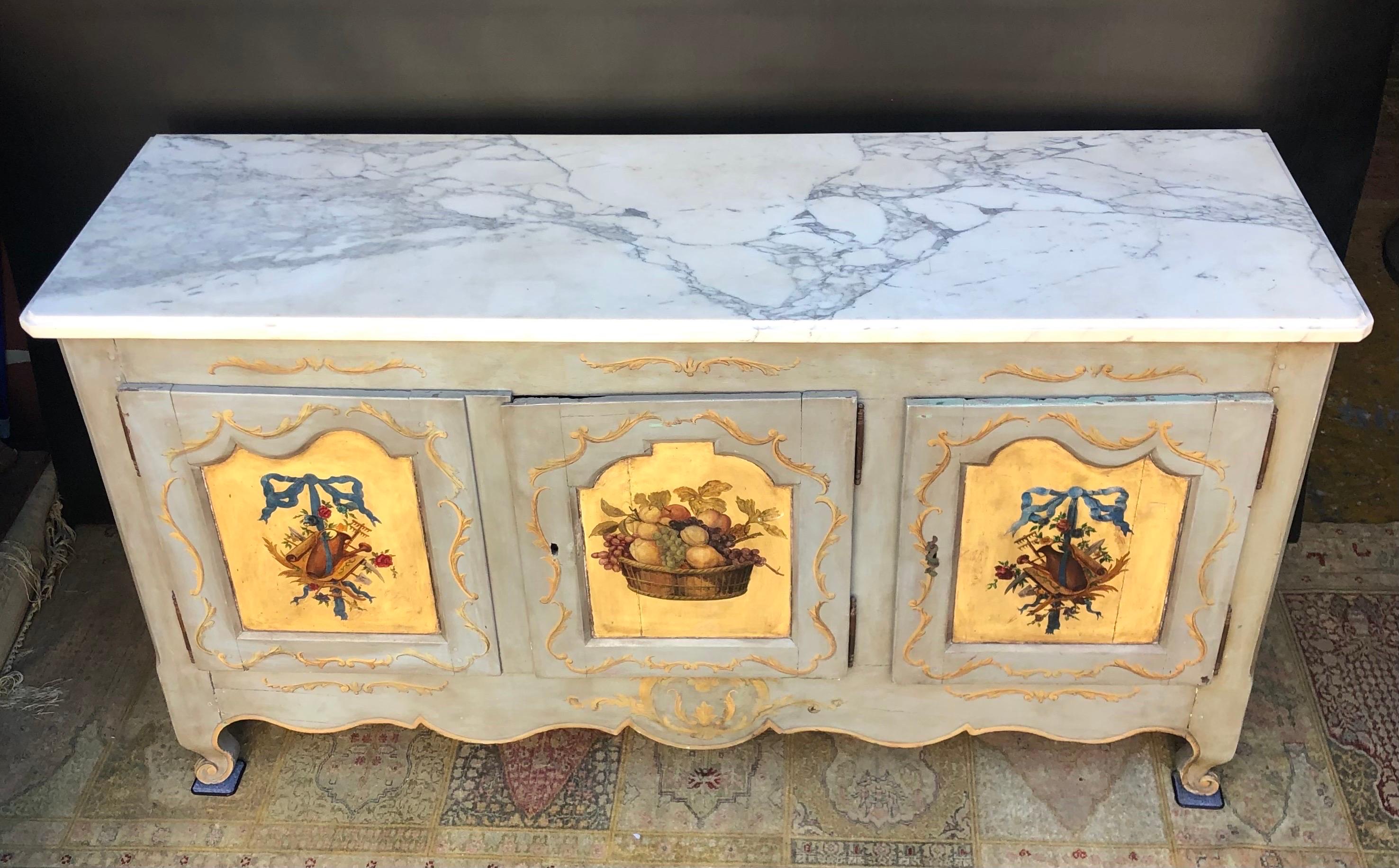 18th Century Louis XV Hand Painted Marble Top Enfilade / Buffet  For Sale 4