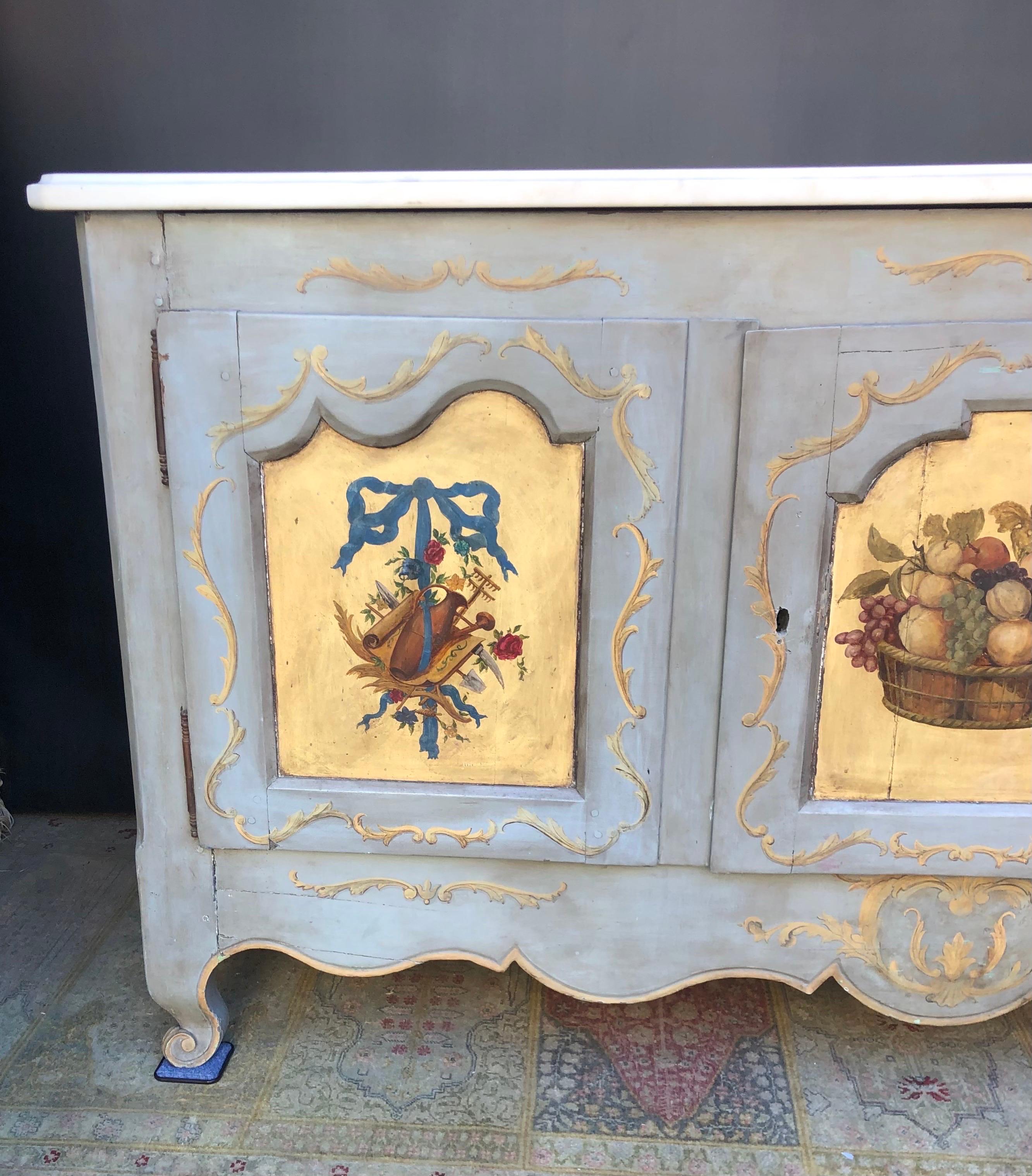 18th Century Louis XV Hand Painted Marble Top Enfilade / Buffet  1