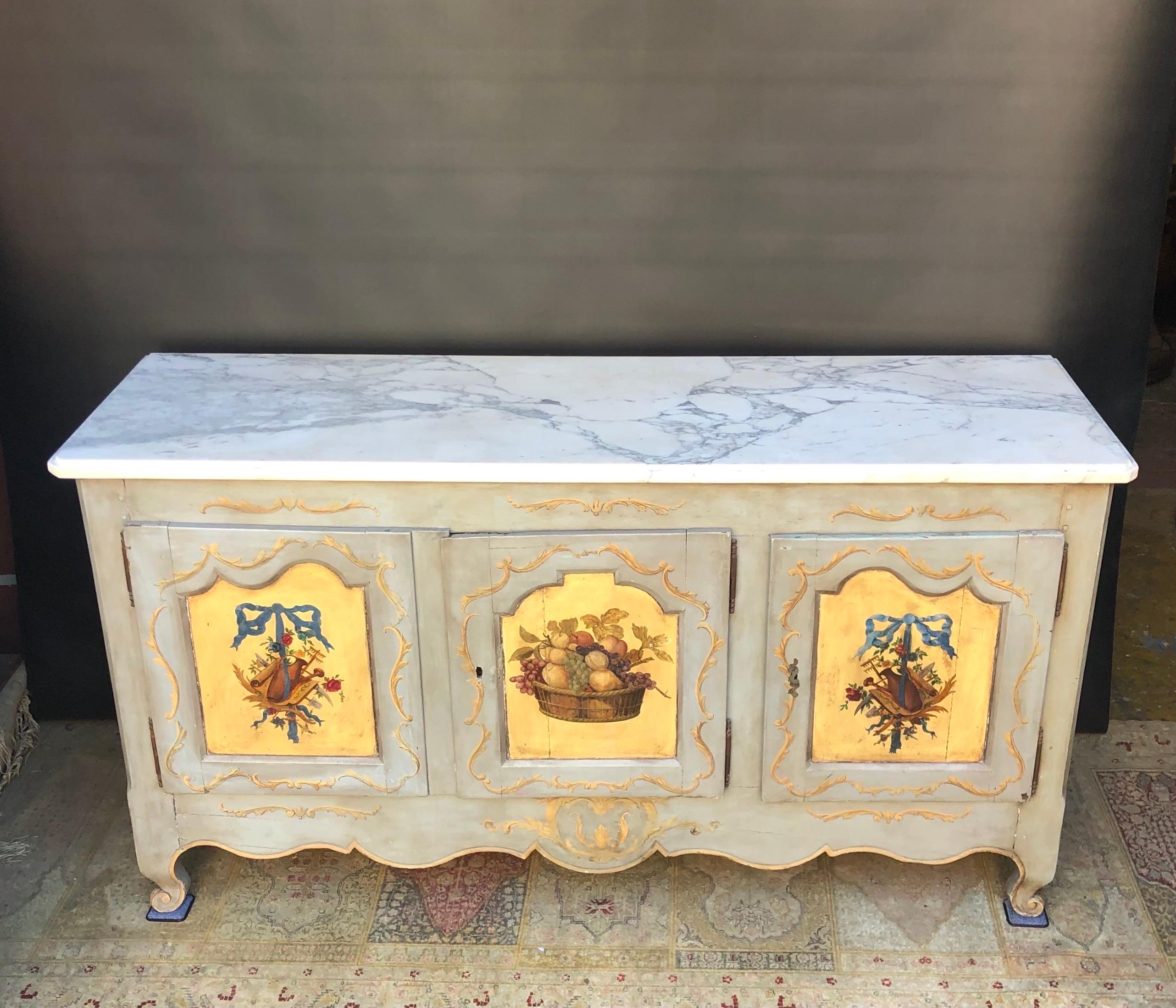 18th Century Louis XV Hand Painted Marble Top Enfilade / Buffet  For Sale 2