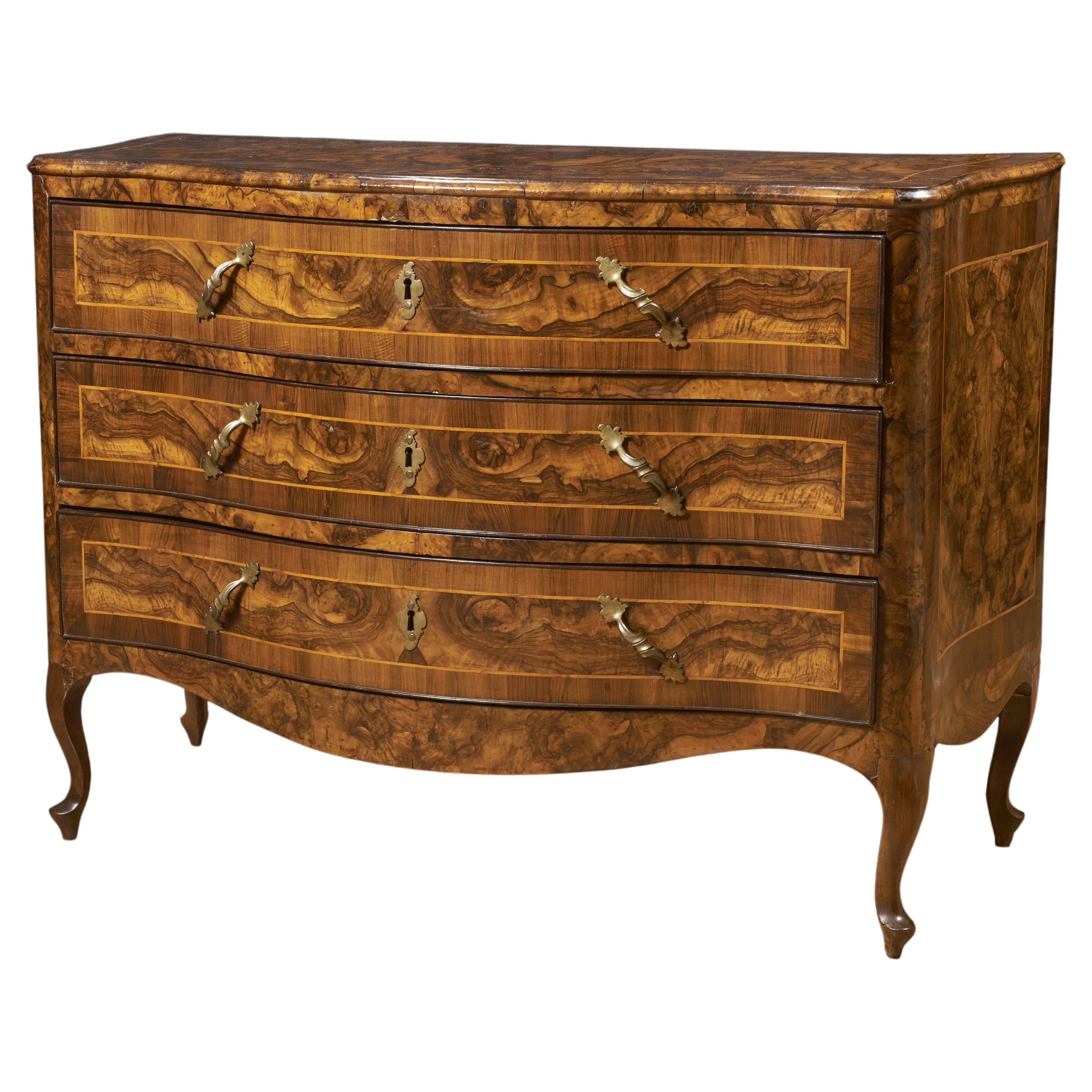 18th Century Louis XV Italian Chest of Drawers Walnut Commode High Leg For Sale