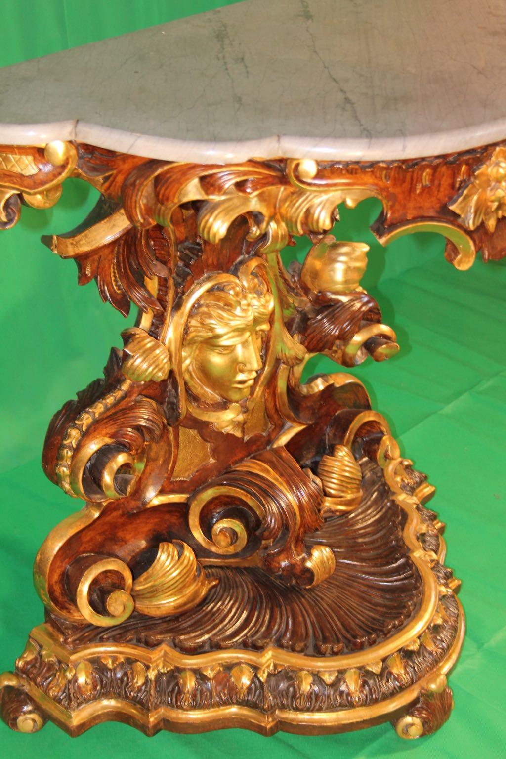 18th Century Louis XV Italian Roman Giltwood Console Table with Marble, 1750s 4