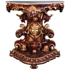 18th Century Louis XV Italian Roman Giltwood Console Table with Marble, 1750s