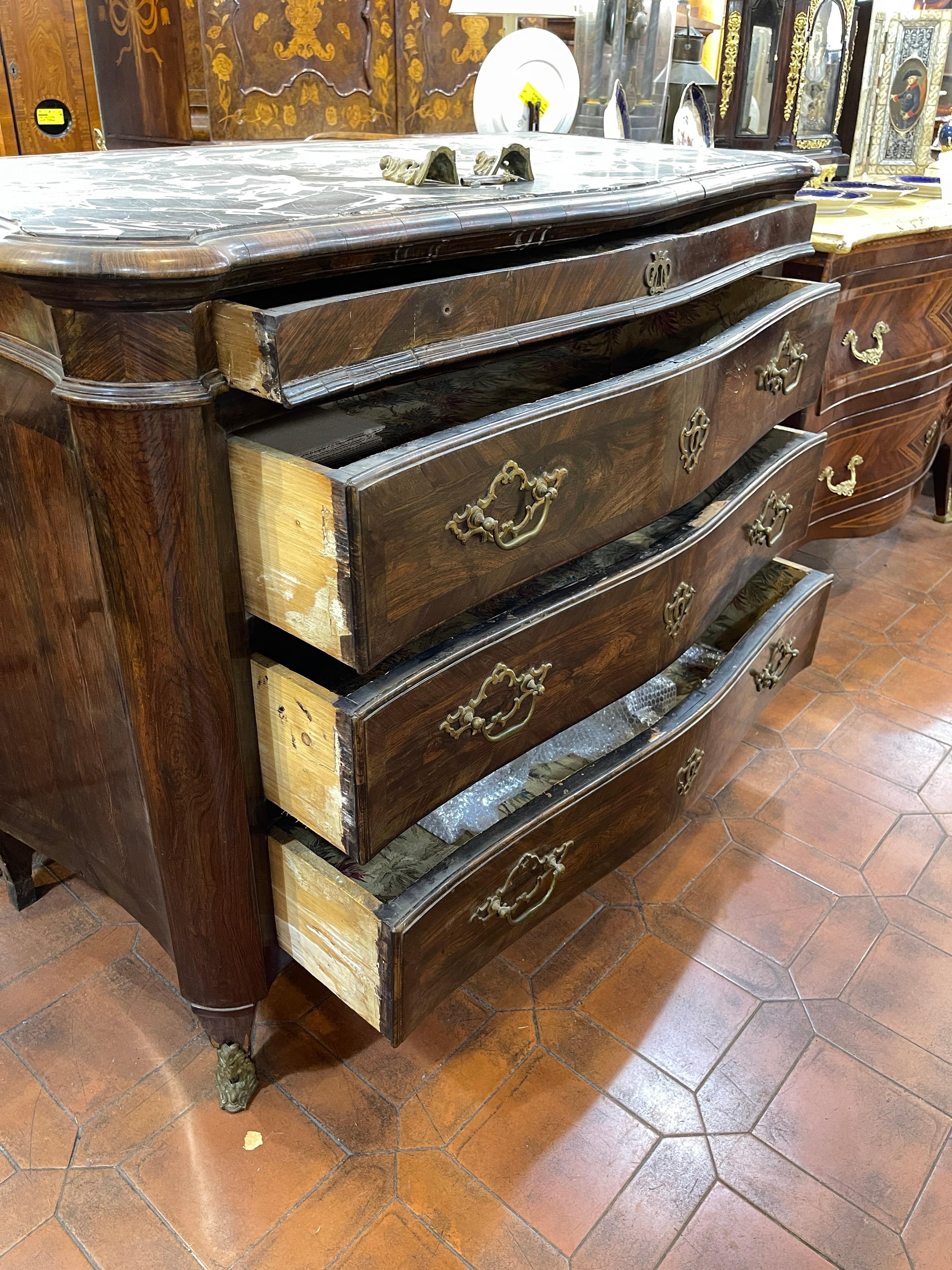 18th Century Louis XV Italian Sicily Rosewood Chest of Drawers Marble 1750 6