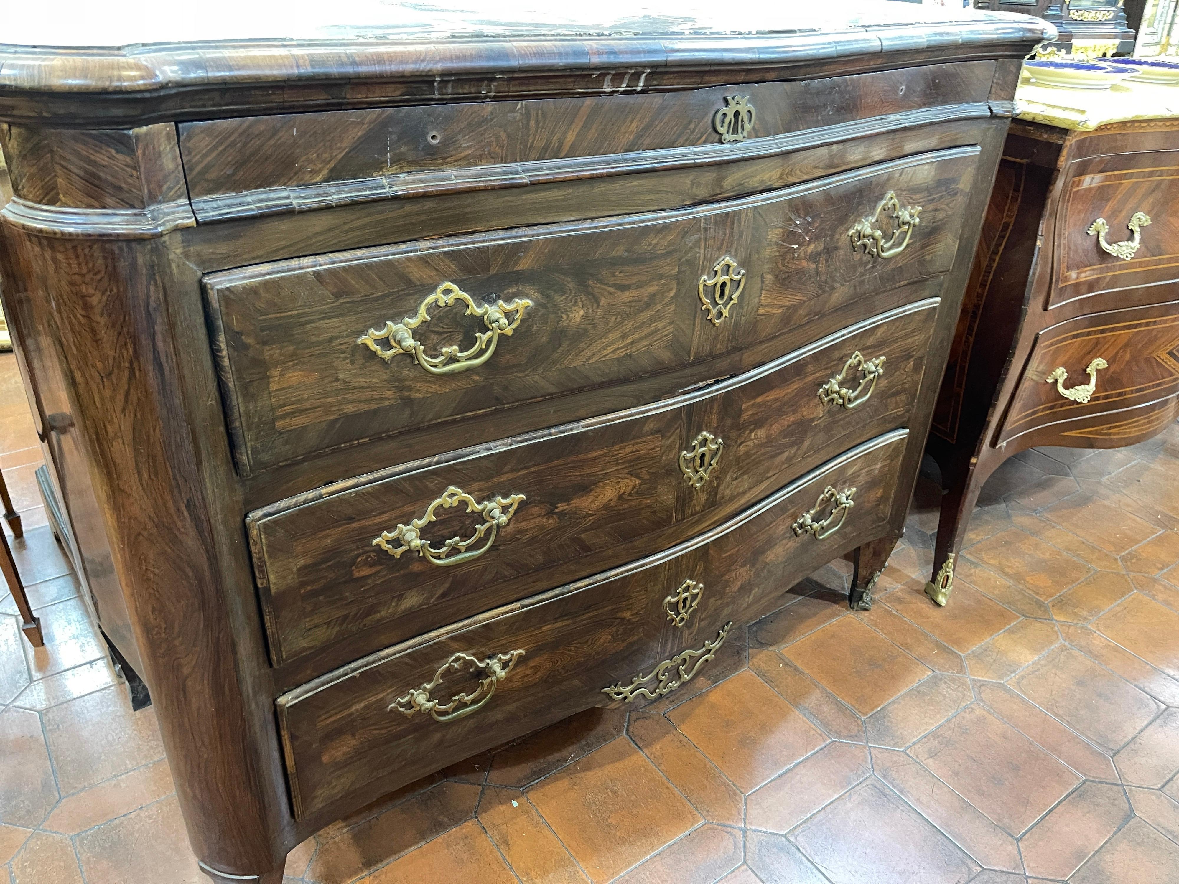 Mid-18th Century 18th Century Louis XV Italian Sicily Rosewood Chest of Drawers Marble 1750