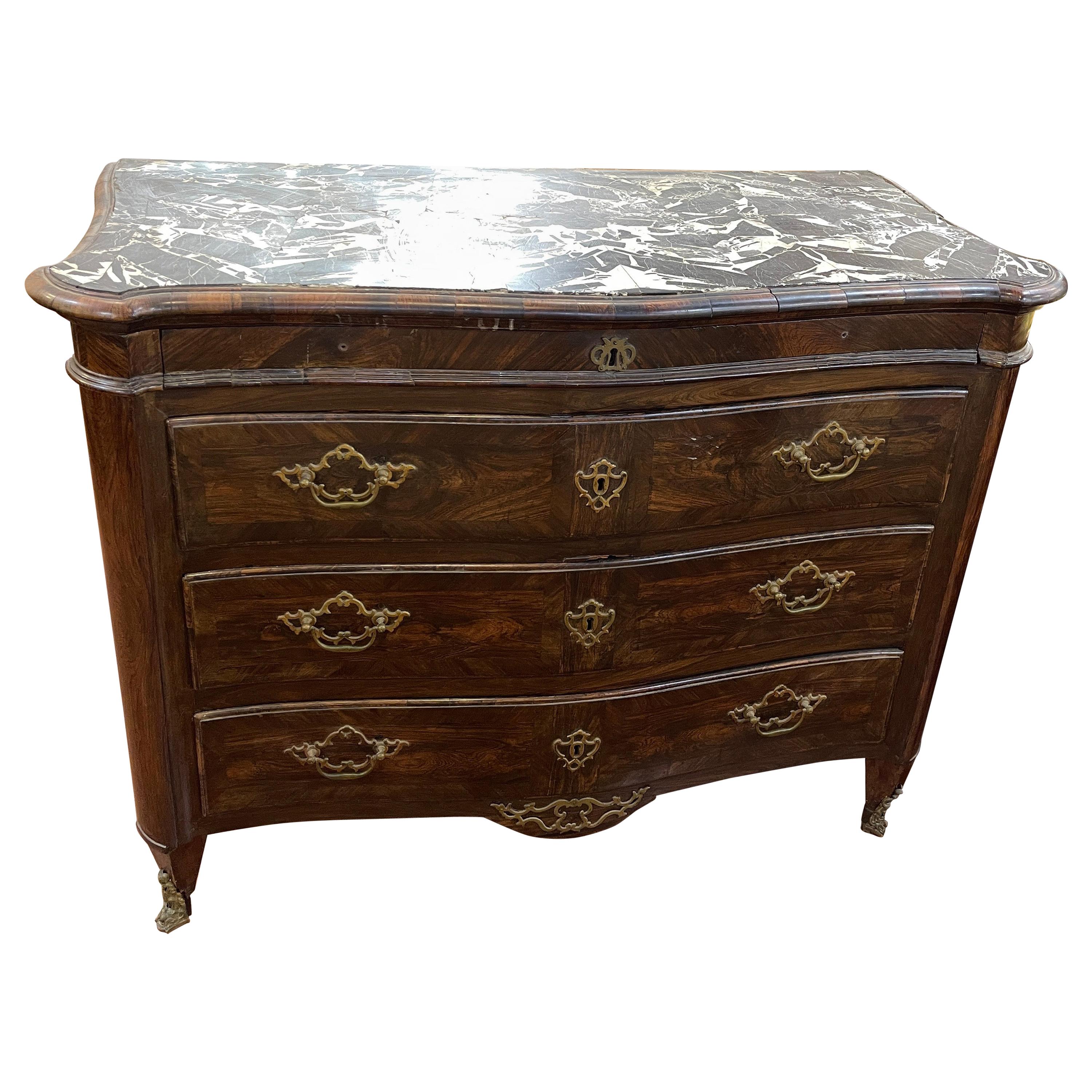 18th Century Louis XV Italian Sicily Rosewood Chest of Drawers Marble 1750