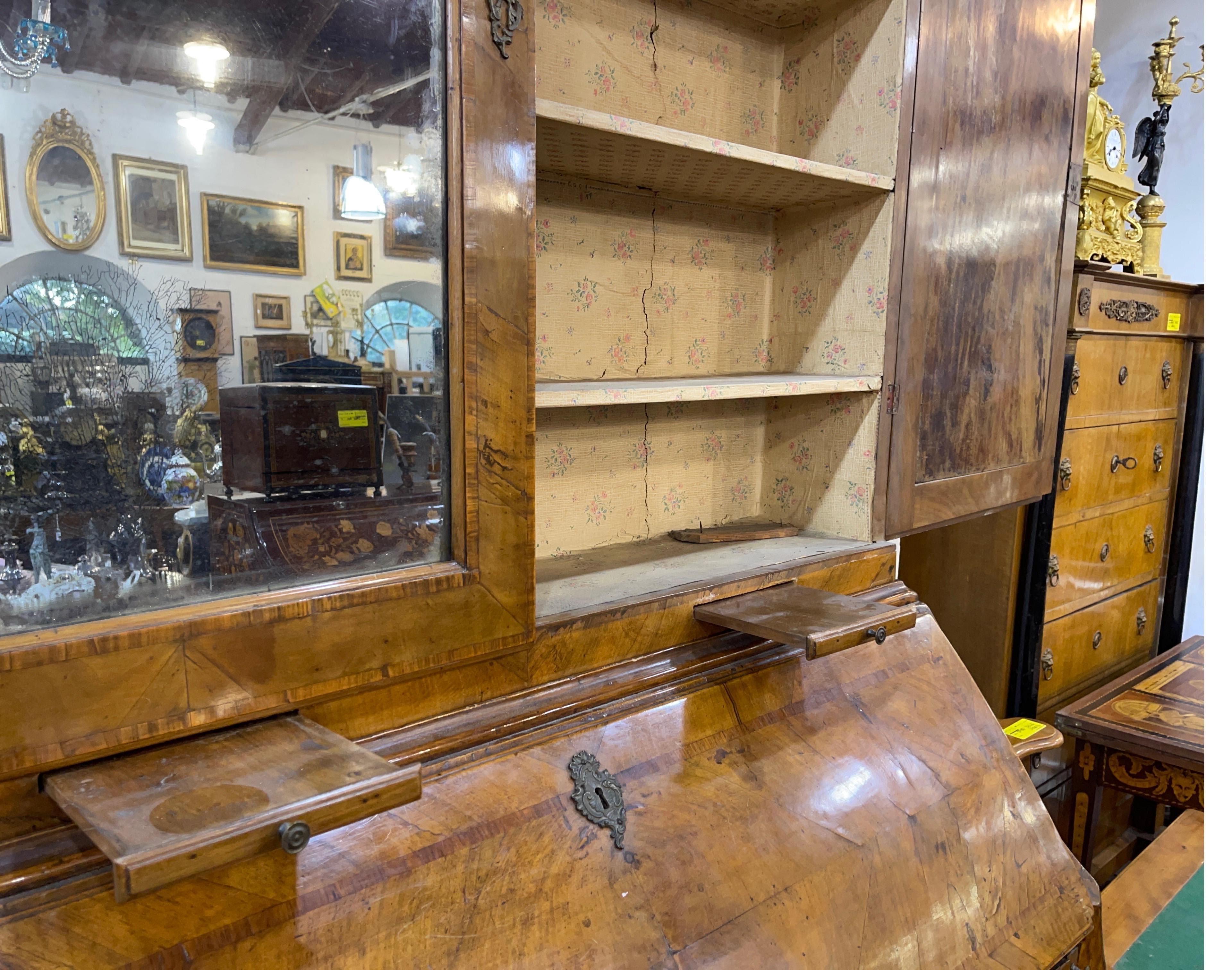 18th Century Louis XV Italian Walnut Cabinet Secretaire Bookcase 1750 8