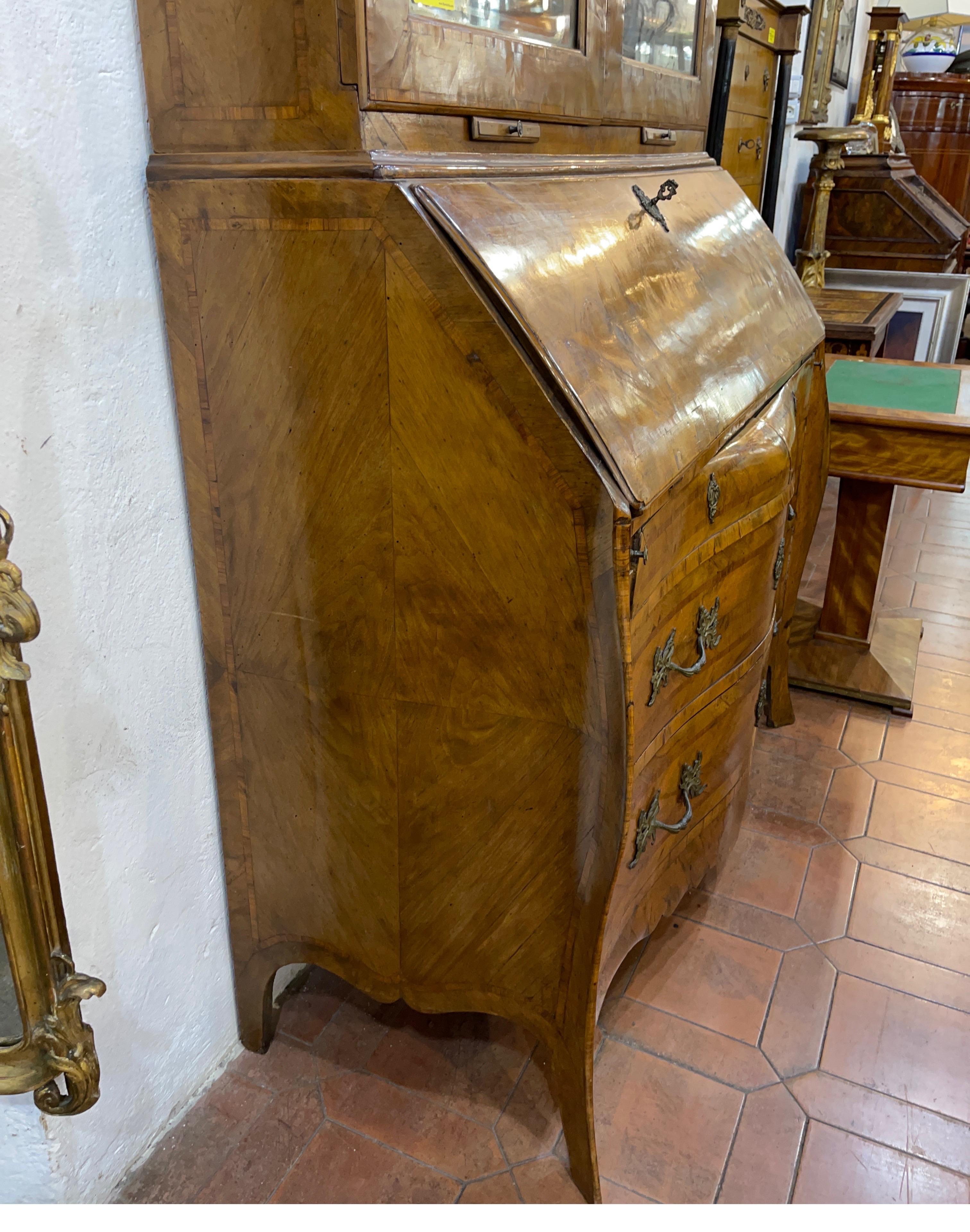 18th Century Louis XV Italian Walnut Cabinet Secretaire Bookcase 1750 2