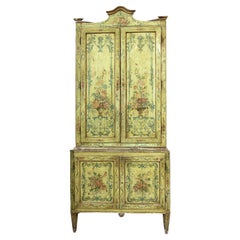18th Century Louis XV Lacquered Painted Venetian Corner Cupboards 