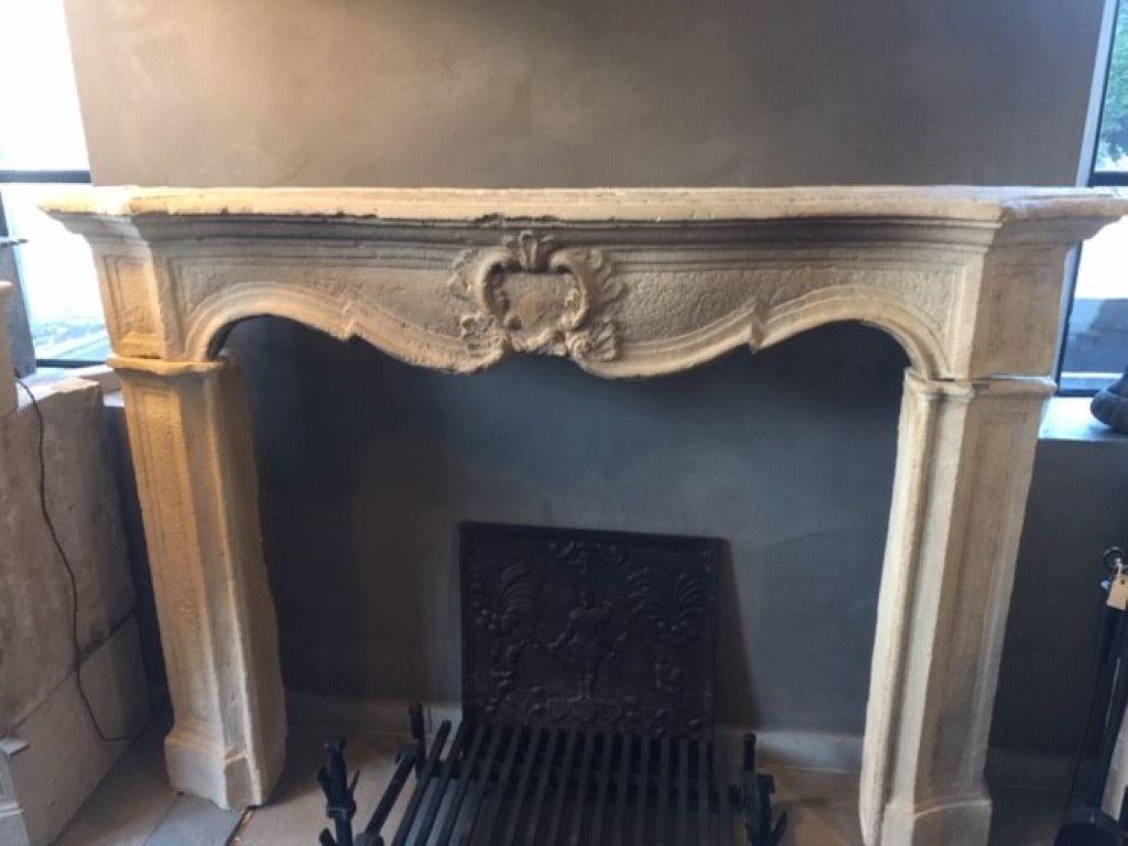 18th Century Louis XV Limestone Fireplace Mantel For Sale 2