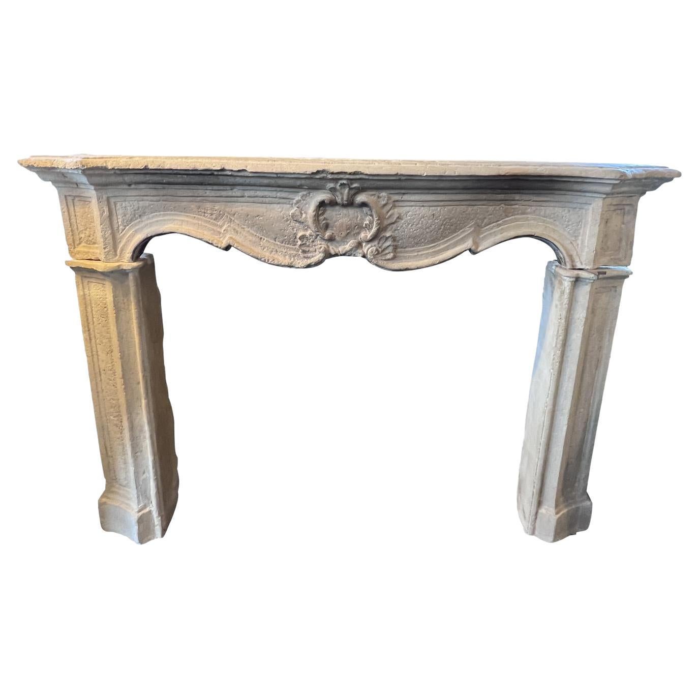 18th Century Louis XV Limestone Fireplace Mantel For Sale