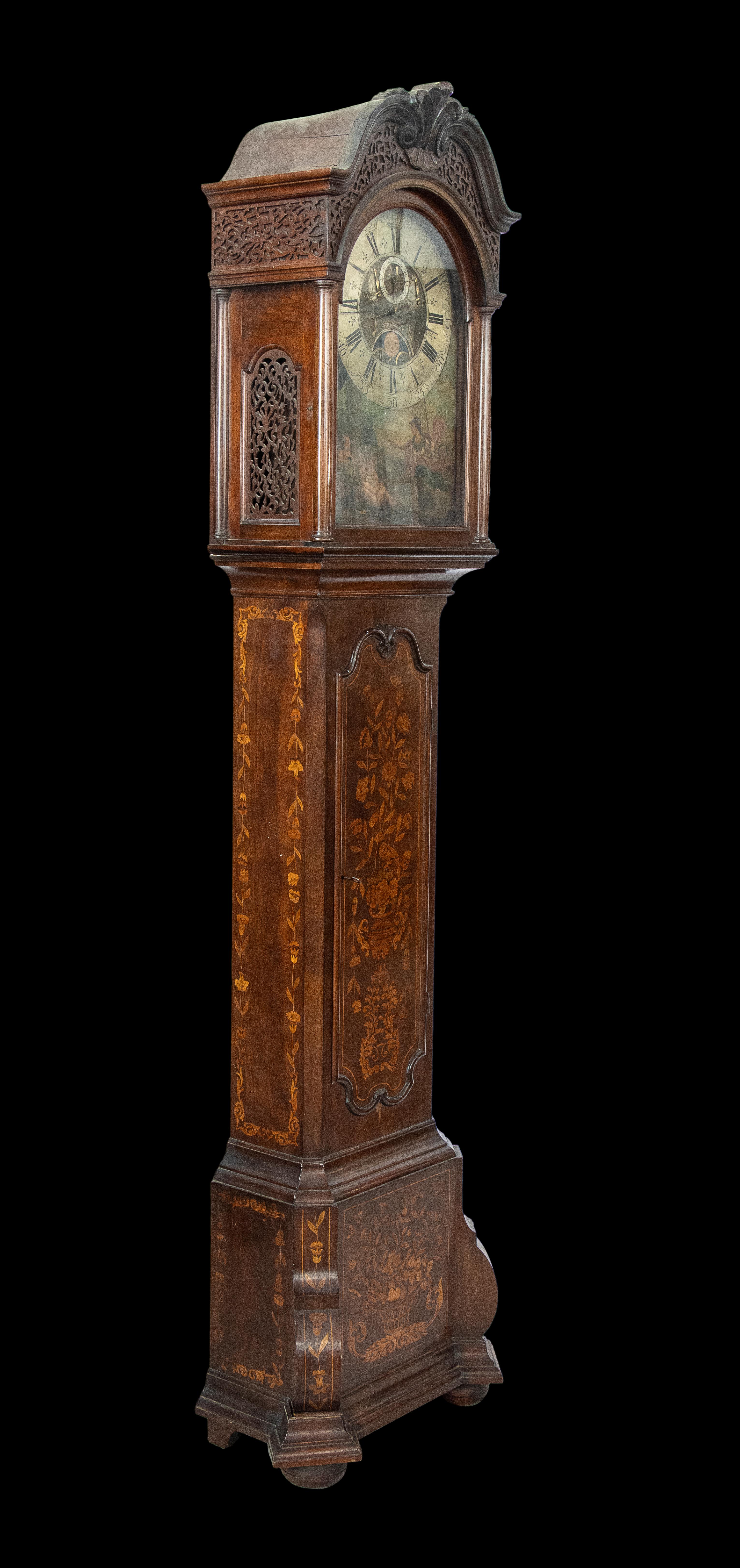 Grandfather-Uhr aus Mahagoni im Louis-XV-Stil des 18. Jahrhunderts, signiert Paulus Bramer 1750 (Marketerie) im Angebot