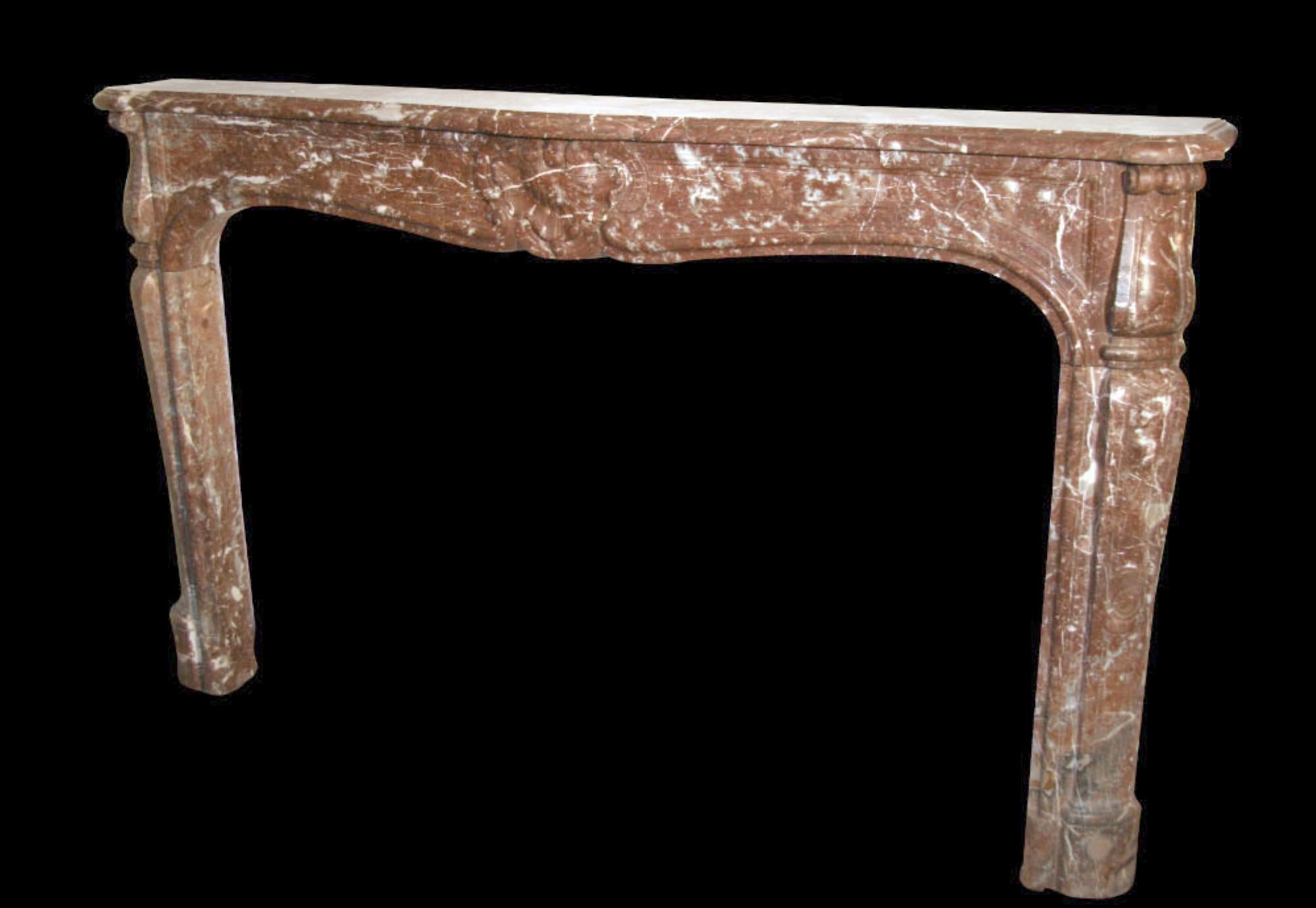 18th Century Louis XV Mantel with Hand Carved Rouge Royale Brown Marble In Good Condition For Sale In New York, NY