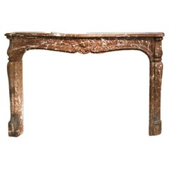 18th Century Louis XV Mantel with Hand Carved Rouge Royale Brown Marble