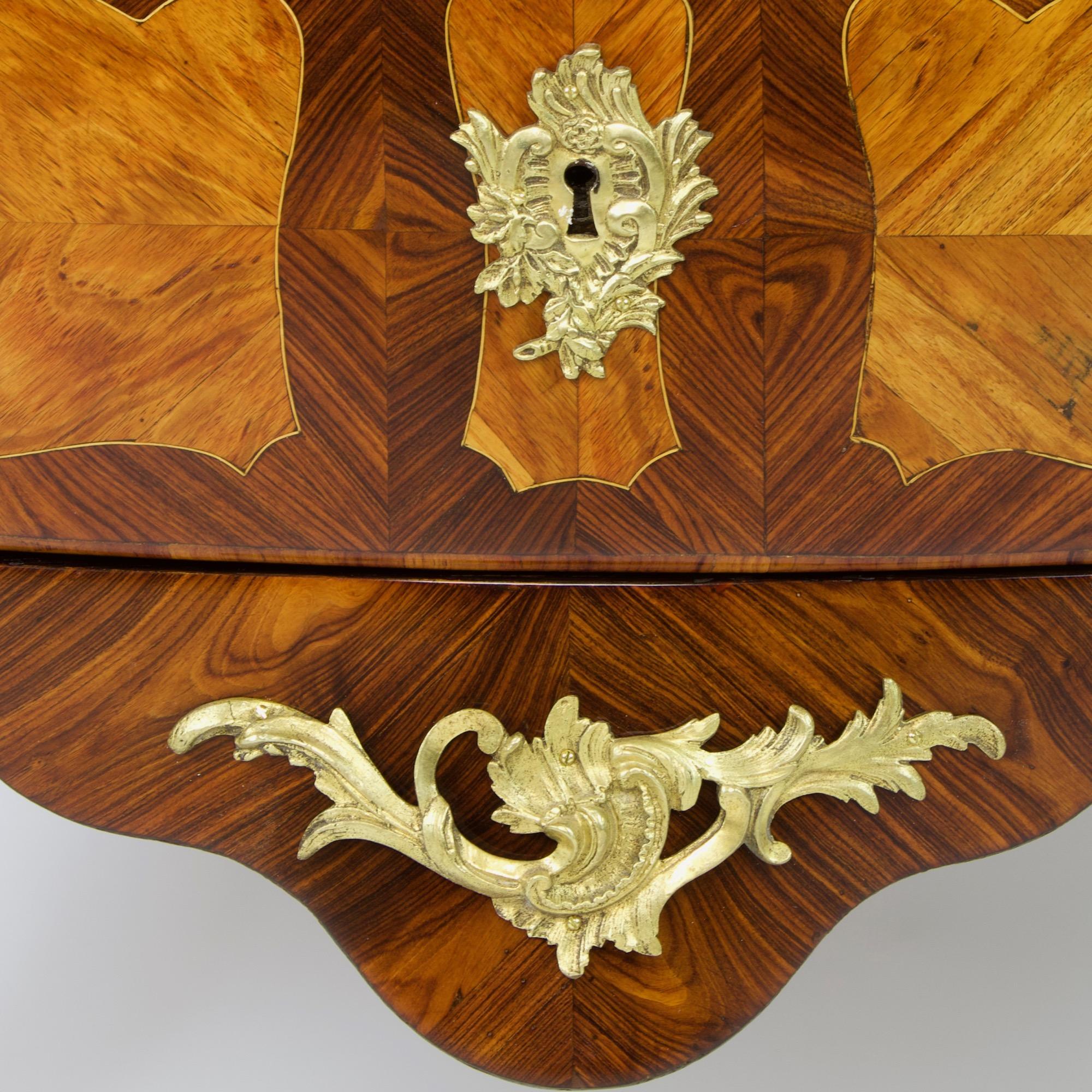 Bronze 18th Century Louis XV Marquetry Commode or Sauteuse, Stamped 