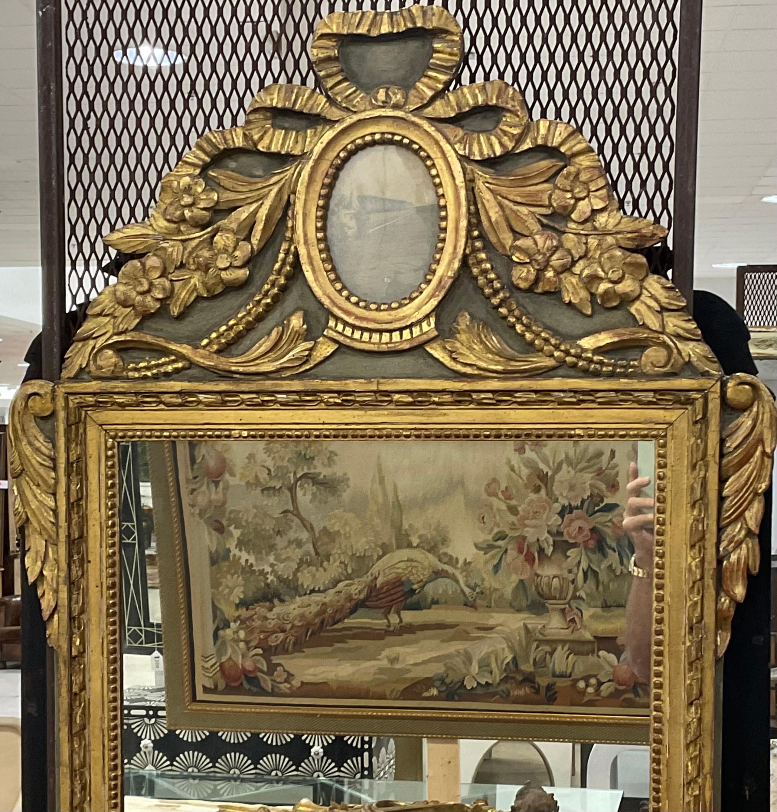 Wood 18th Century Louis XV Mirror with Oval Etching For Sale