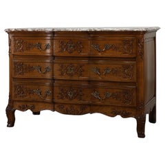 Cassettiera in quercia e marmo Luigi XV del XVIII secolo, Francia