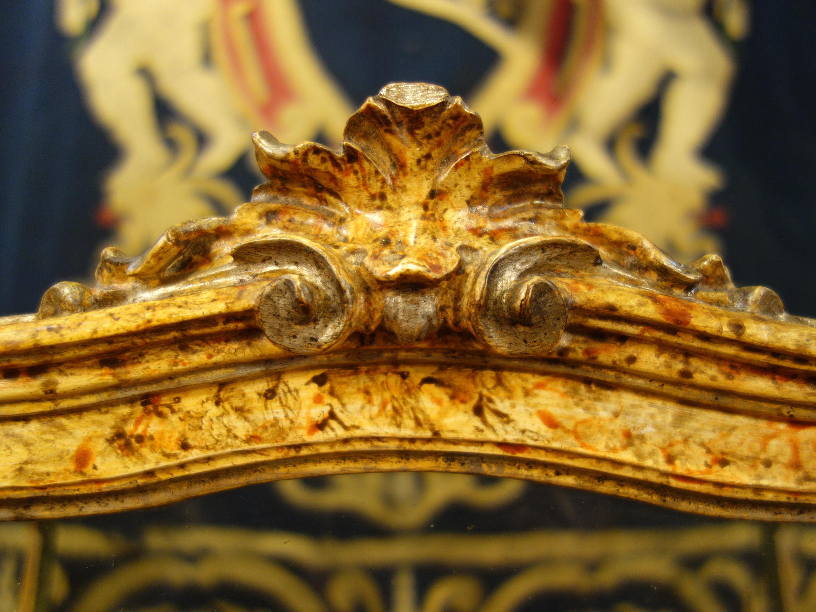 An elegantly detailed, late 18th century Louis XV period wooden display case, golden yellow lacquer with silver leaf accents. As a reliquary or tabernacolo, the box may have been used to display or store religious artifacts, as a shrine. Single
