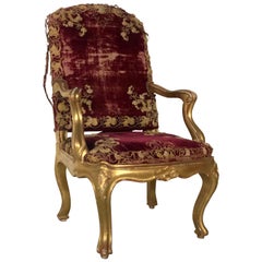 18th Century Louis XV Pair of France Wooden Gilt Armchair Original Red Gold