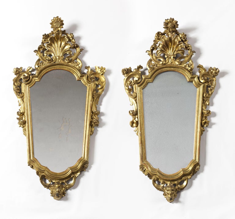 18th Century Louis XV Pair of Mirrors Italian School Mercury Glass Gold ...