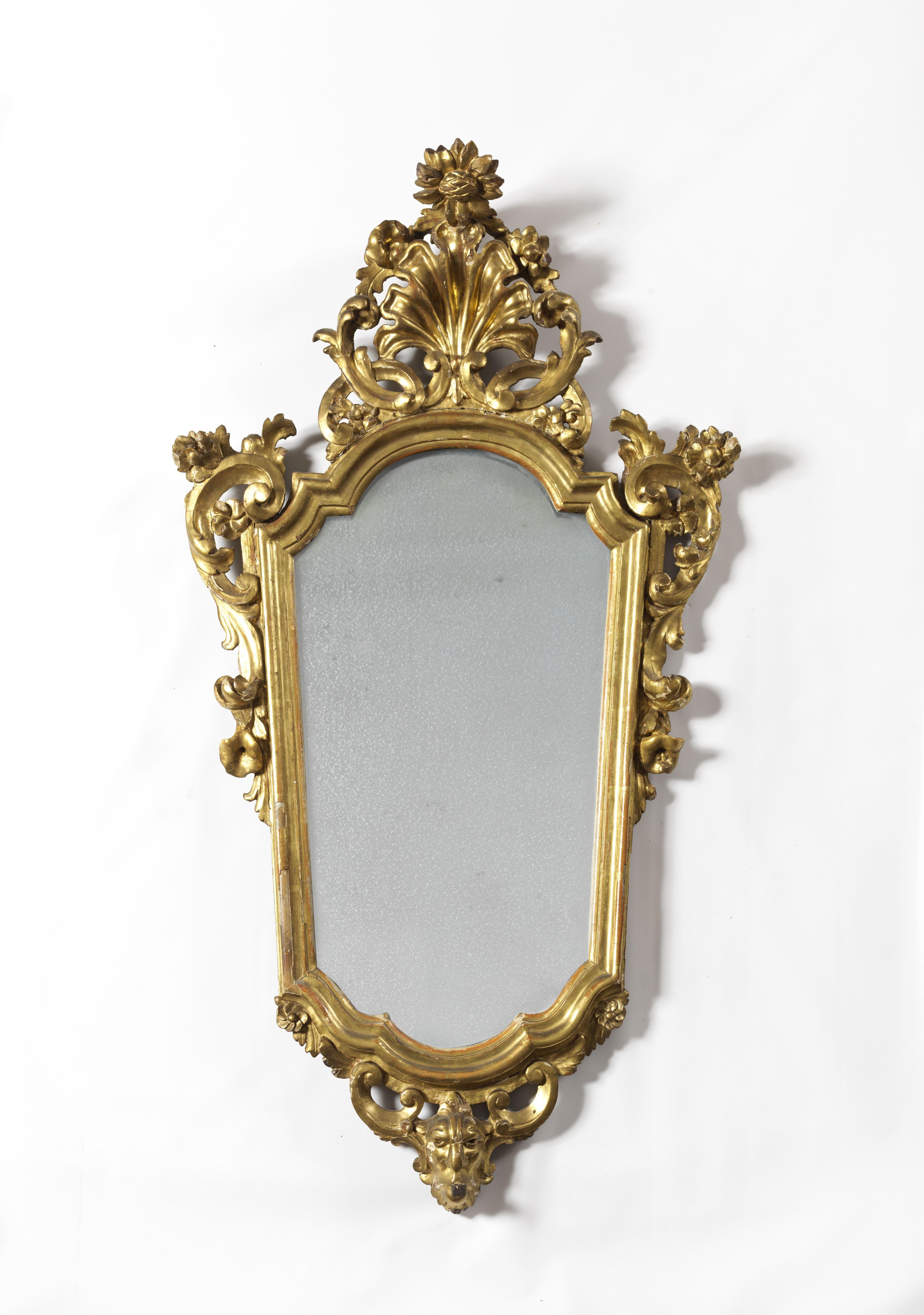 European 18th Century Louis XV Pair of Mirrors Italian School Mercury Glass Gold For Sale