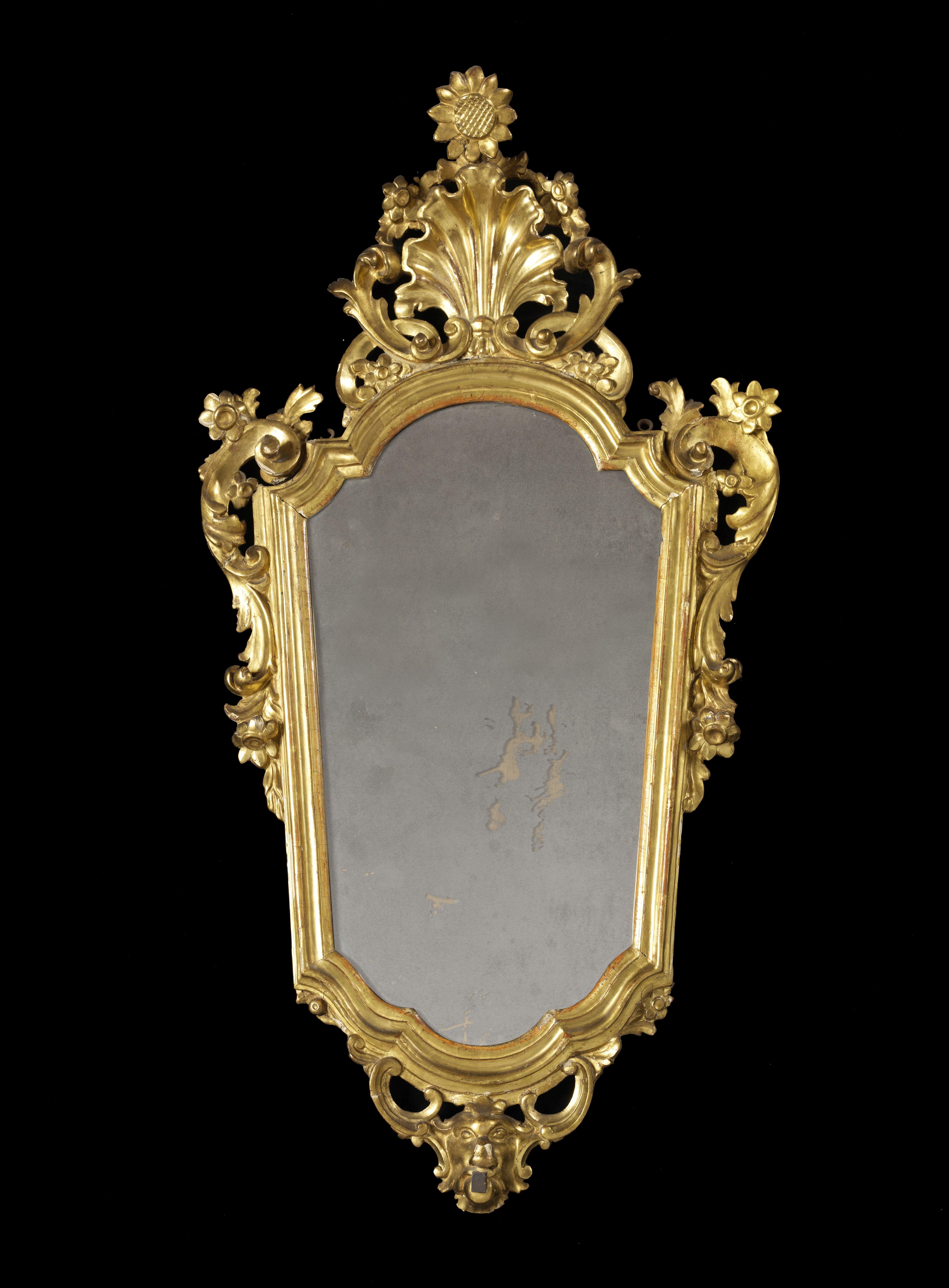 18th Century Louis XV Pair of Mirrors Italian School Mercury Glass Gold For Sale 1