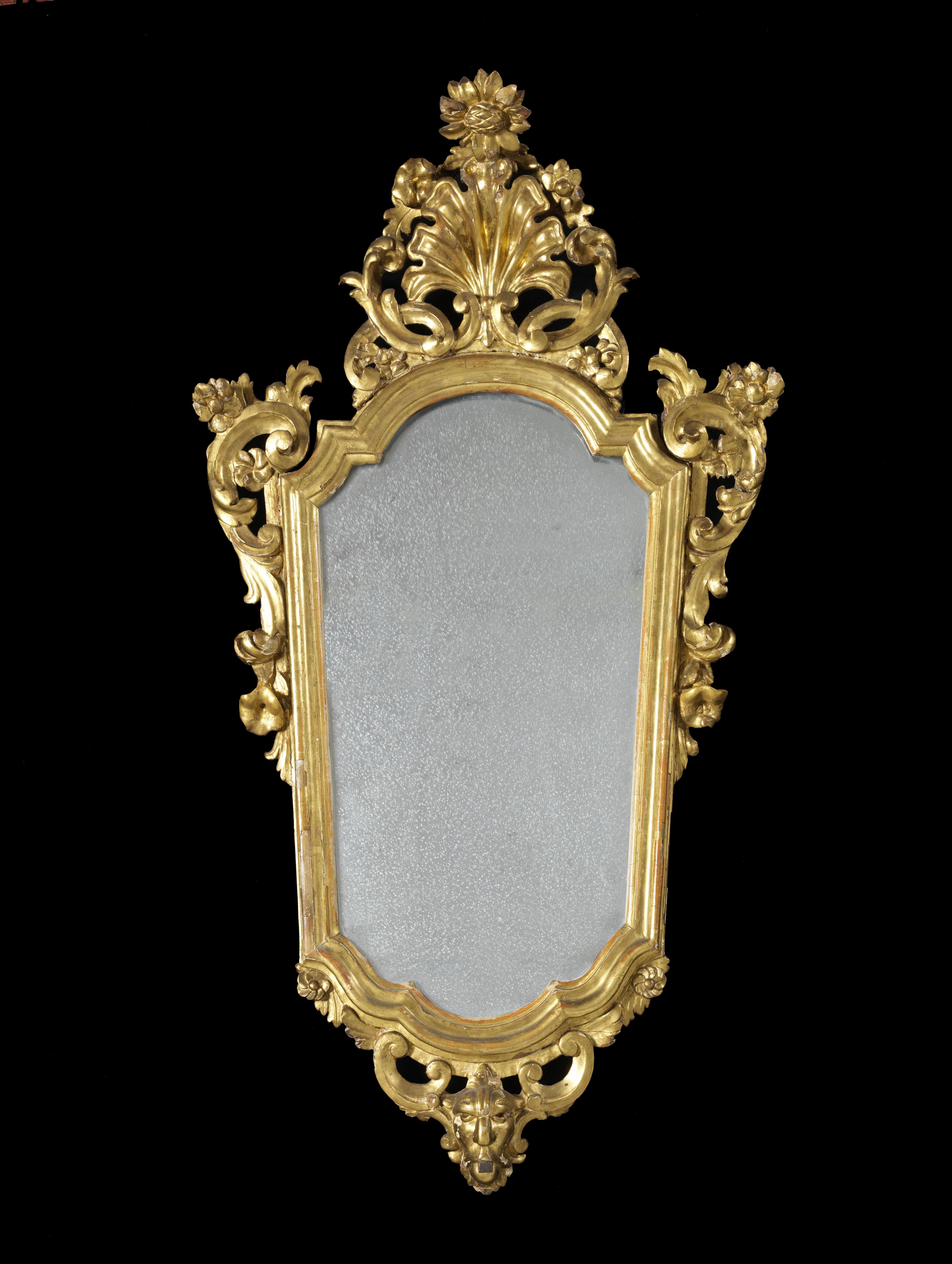 18th Century Louis XV Pair of Mirrors Italian School Mercury Glass Gold For Sale 2