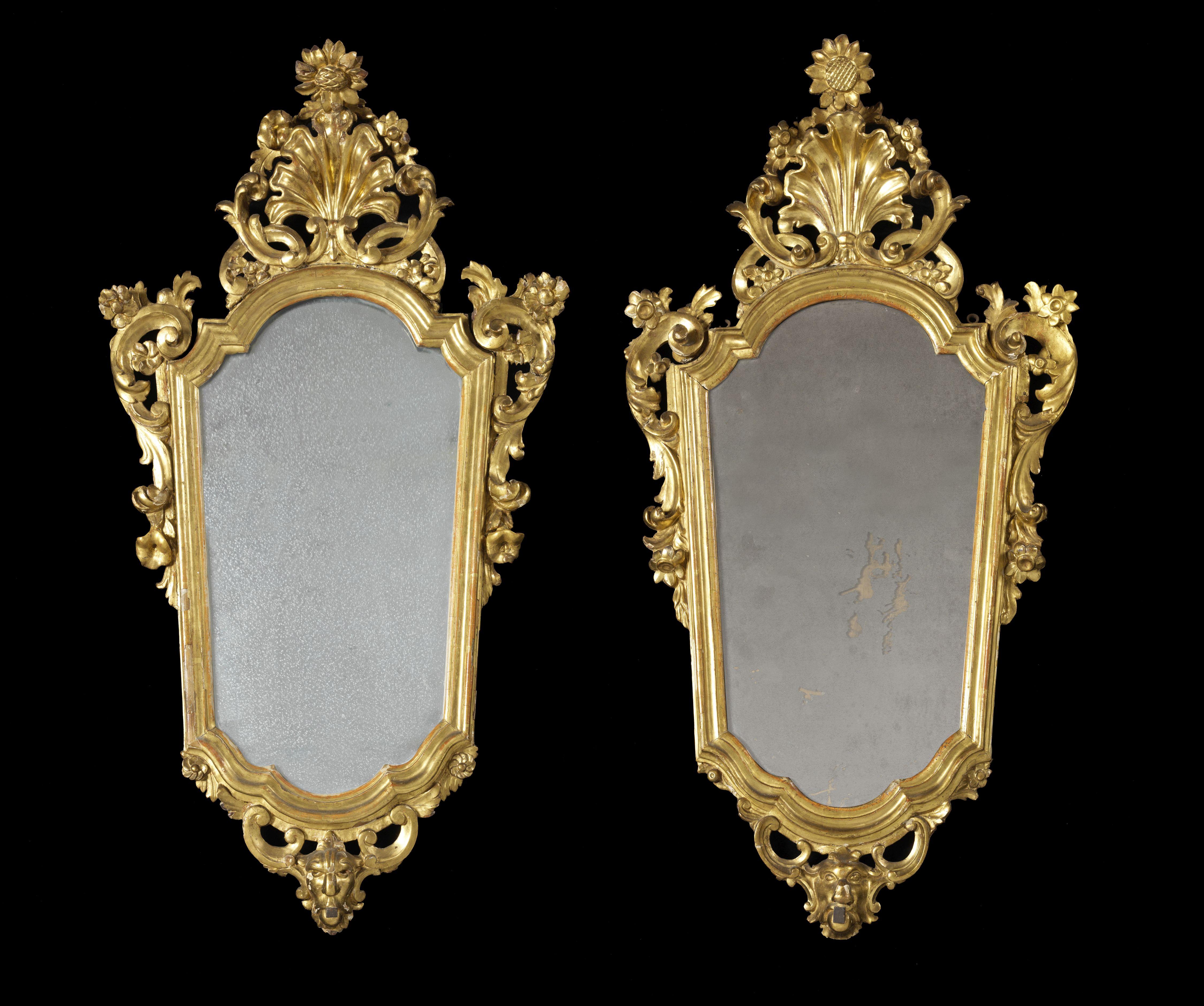 18th Century Louis XV Pair of Mirrors Italian School Mercury Glass Gold For Sale 3