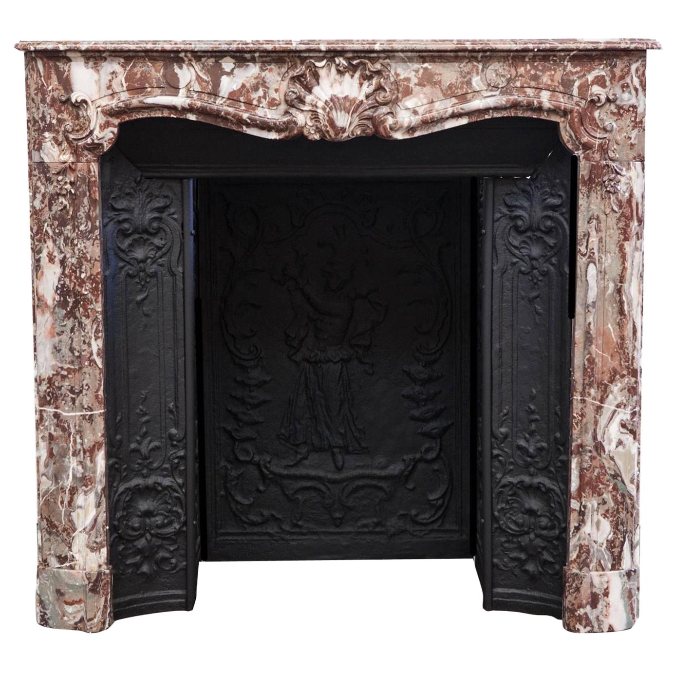 18th Century Louis XV Parisian Marble Fireplace Mantelpiece and Interior For Sale