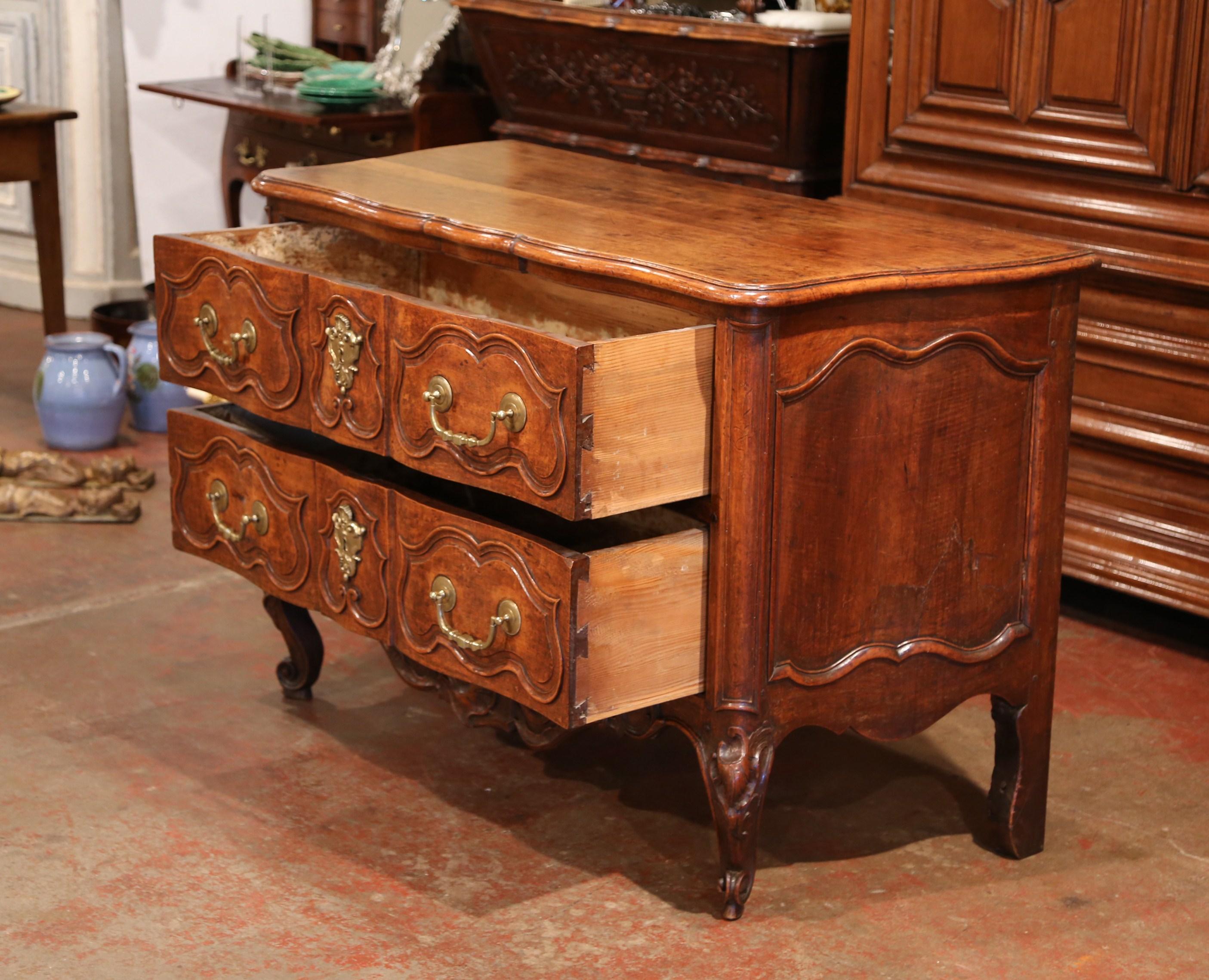 Hand-Carved 18th Century Louis XV Period Carved Walnut Two-Drawer Commode from Fourques