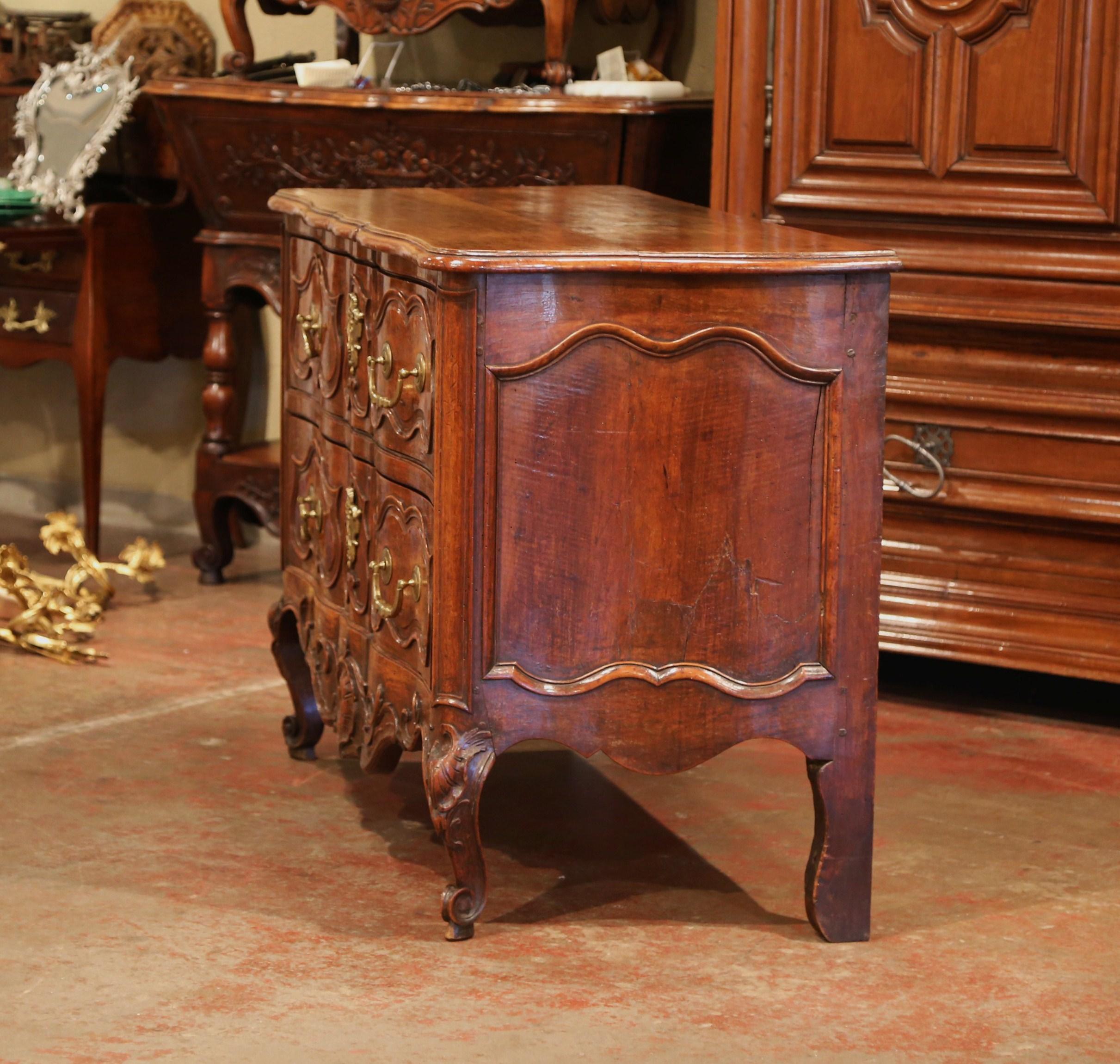 18th Century Louis XV Period Carved Walnut Two-Drawer Commode from Fourques im Zustand „Hervorragend“ in Dallas, TX