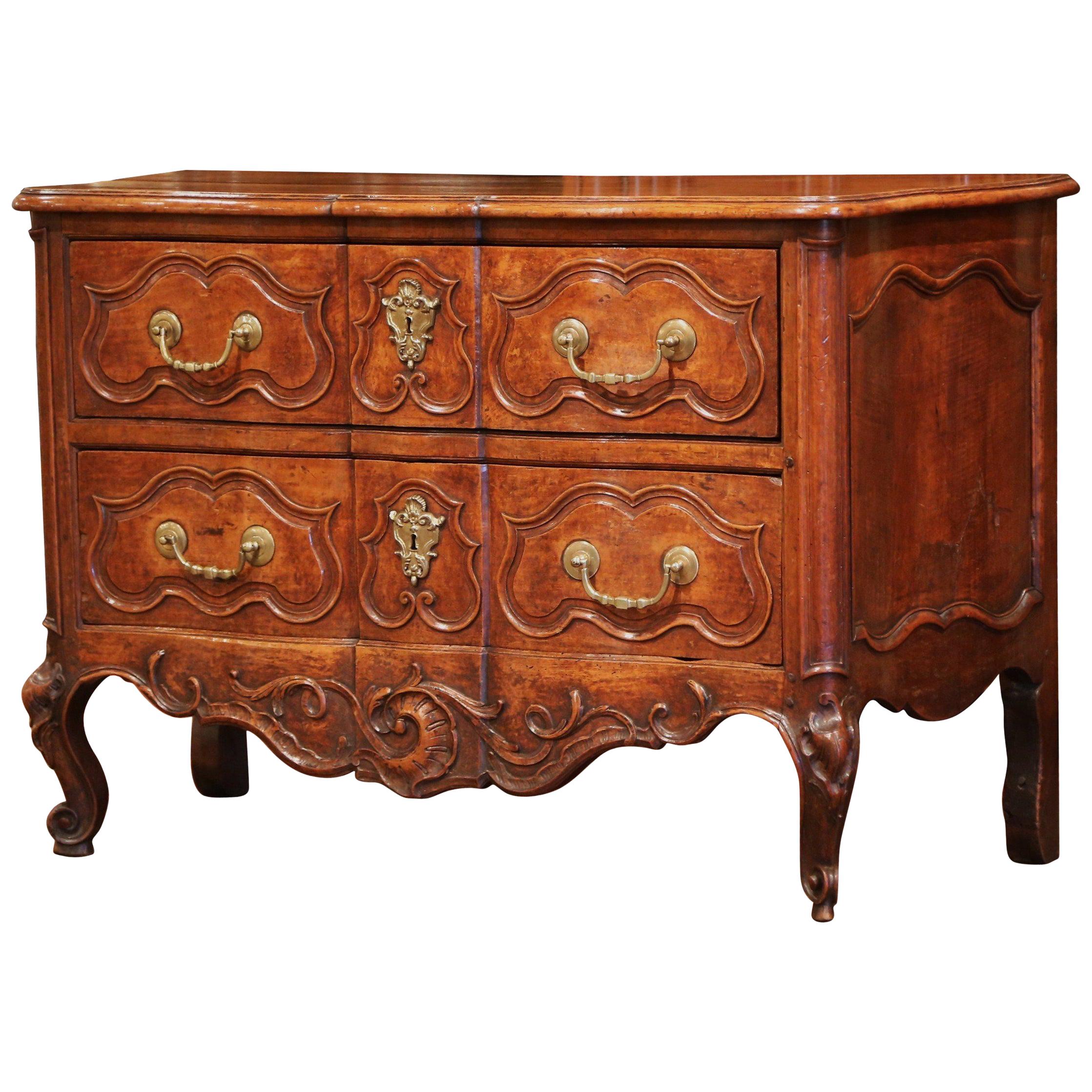 18th Century Louis XV Period Carved Walnut Two-Drawer Commode from Fourques