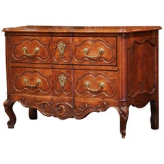 18th Century Louis XV Period Carved Walnut Two-Drawer Commode from Fourques