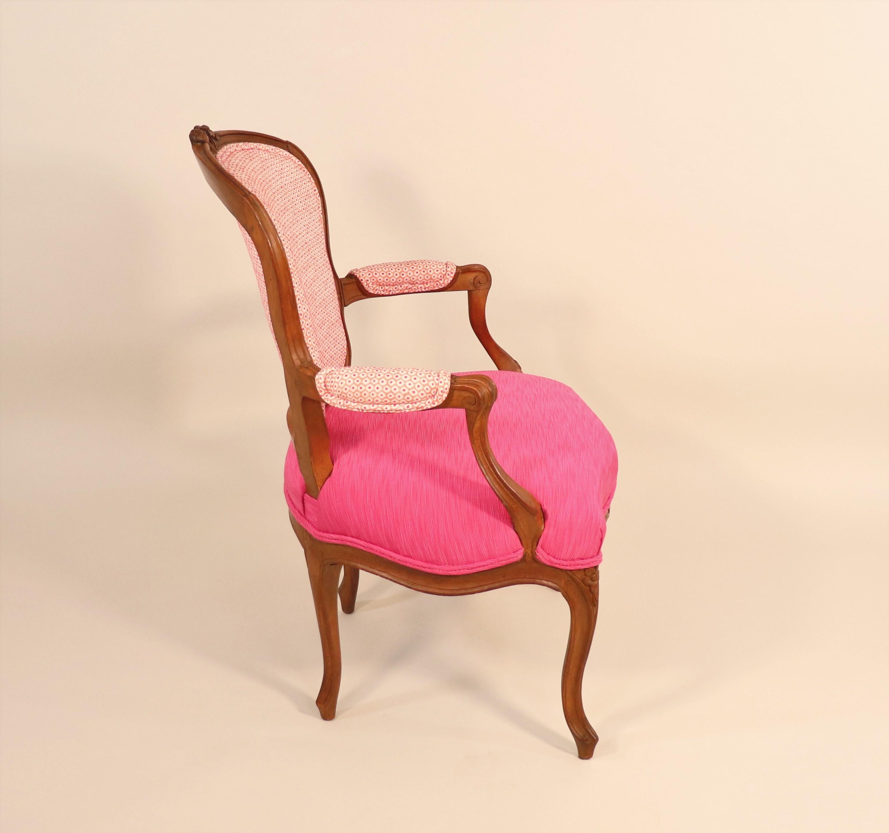 Mid-18th Century 18th Century Louis XV Period Fauteuil Armchair with Modern Fabric For Sale