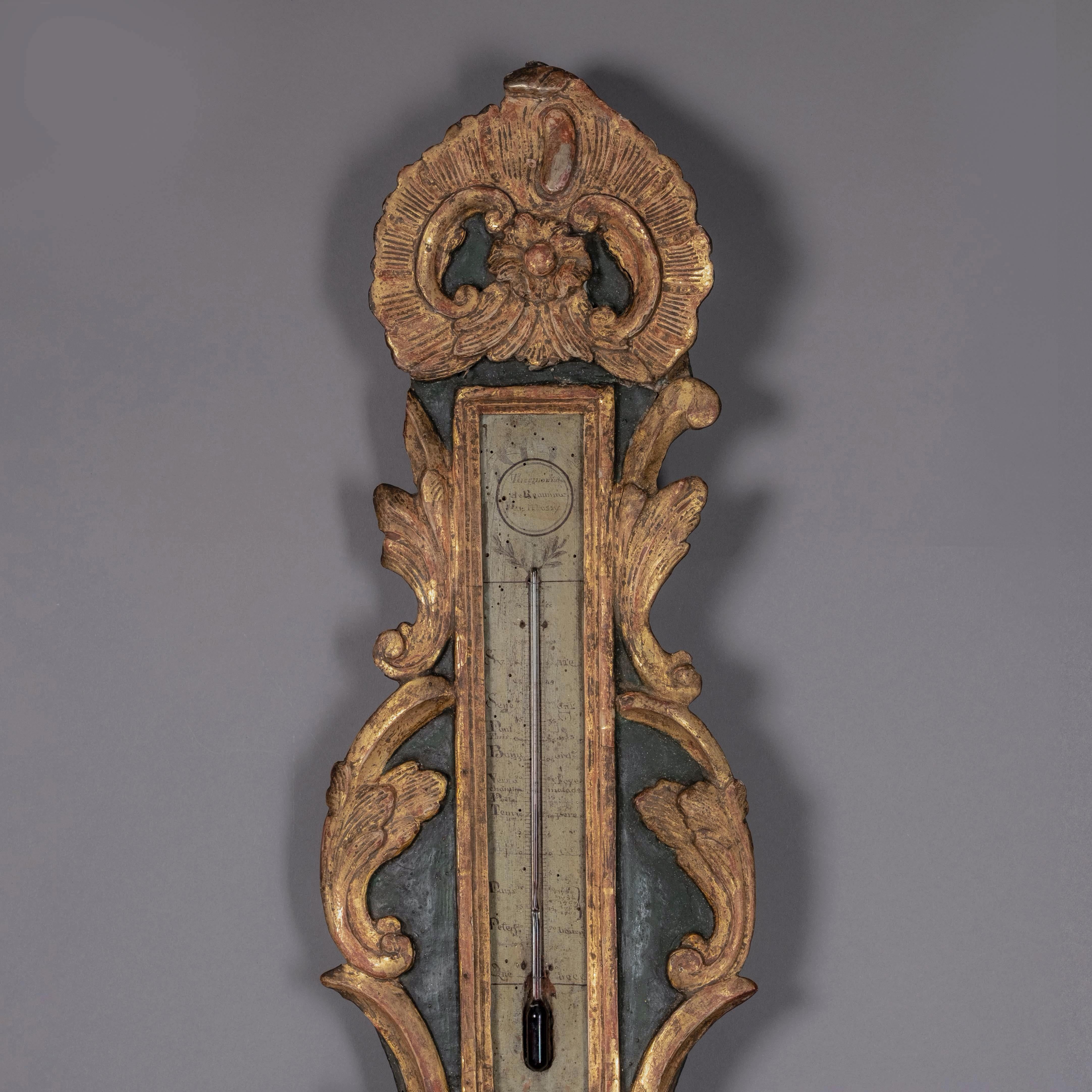 French 18th Century Louis XV Period Painted and Parcel Gilded Barometer