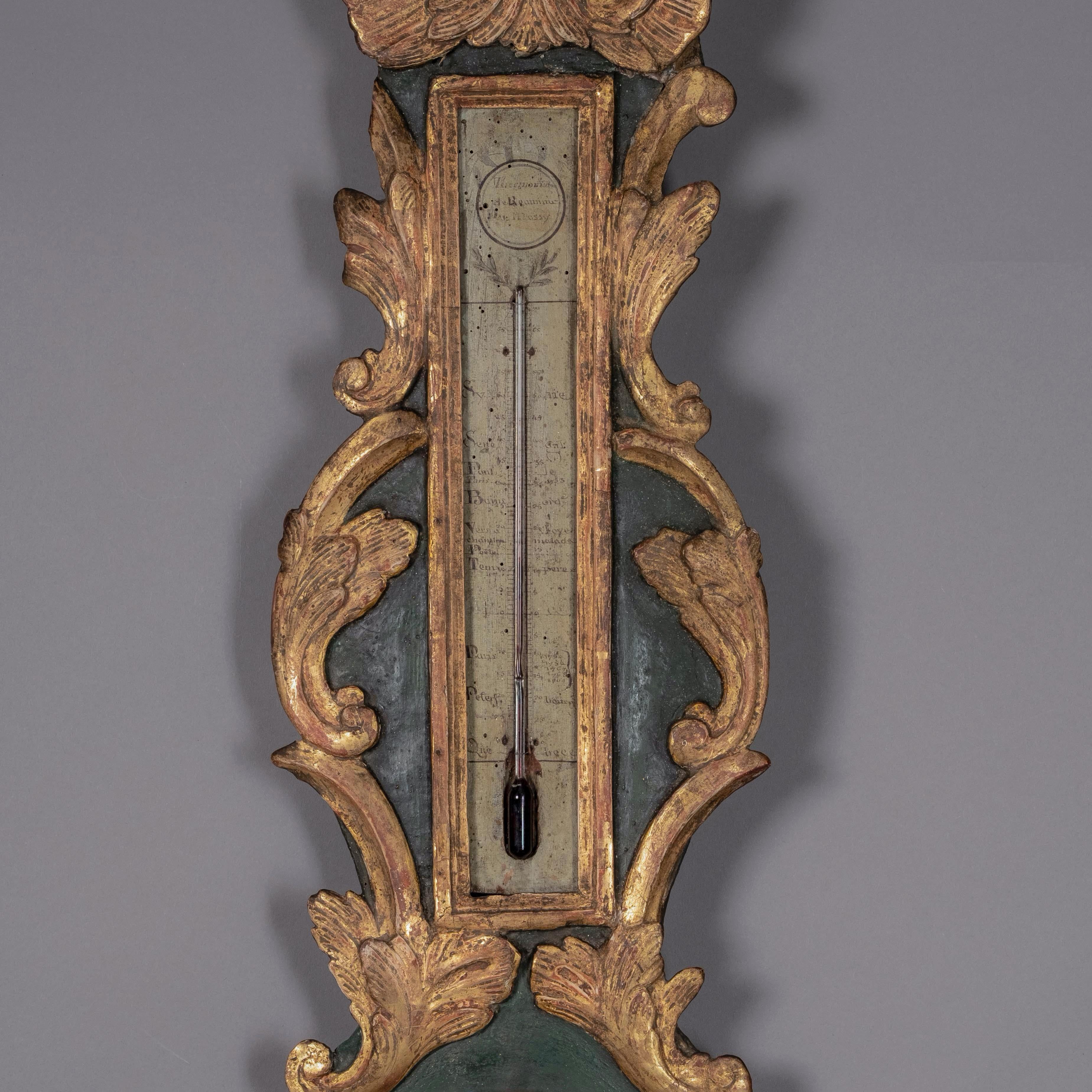 Gilt 18th Century Louis XV Period Painted and Parcel Gilded Barometer