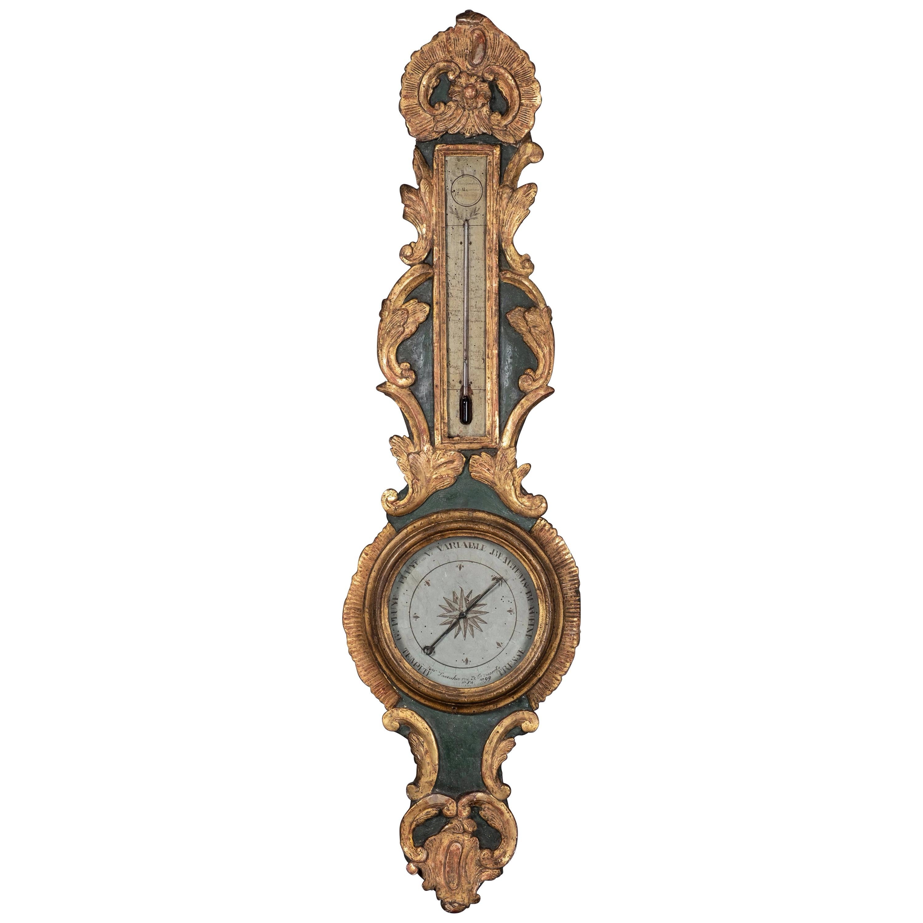 18th Century Louis XV Period Painted and Parcel Gilded Barometer