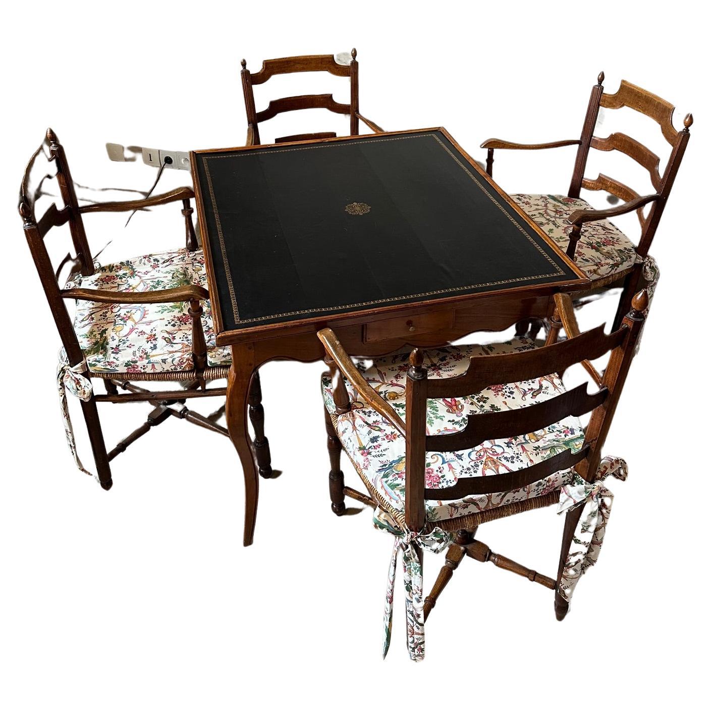 18th century louis XV Period Playing Table with Four Chairs  For Sale