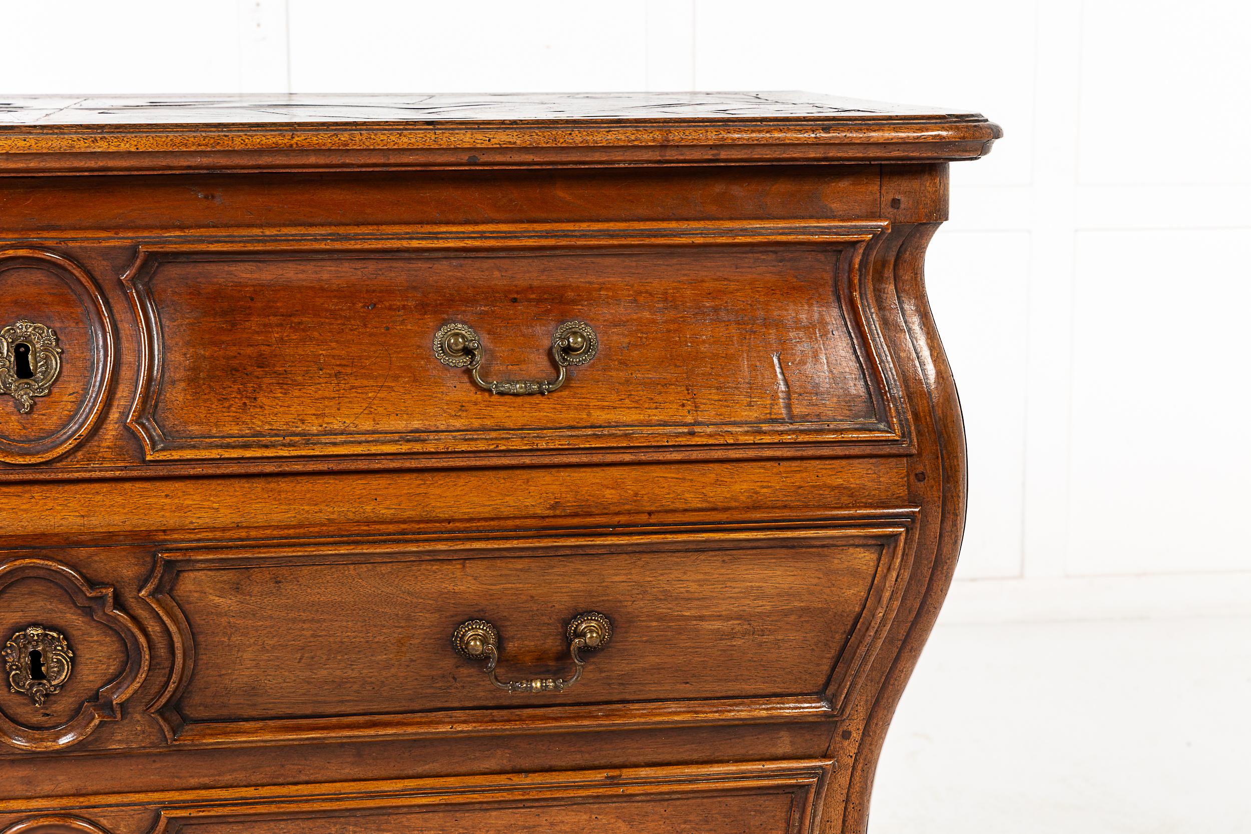 18th Century and Earlier 18th Century Louis XV Period Walnut Bombe Commode For Sale