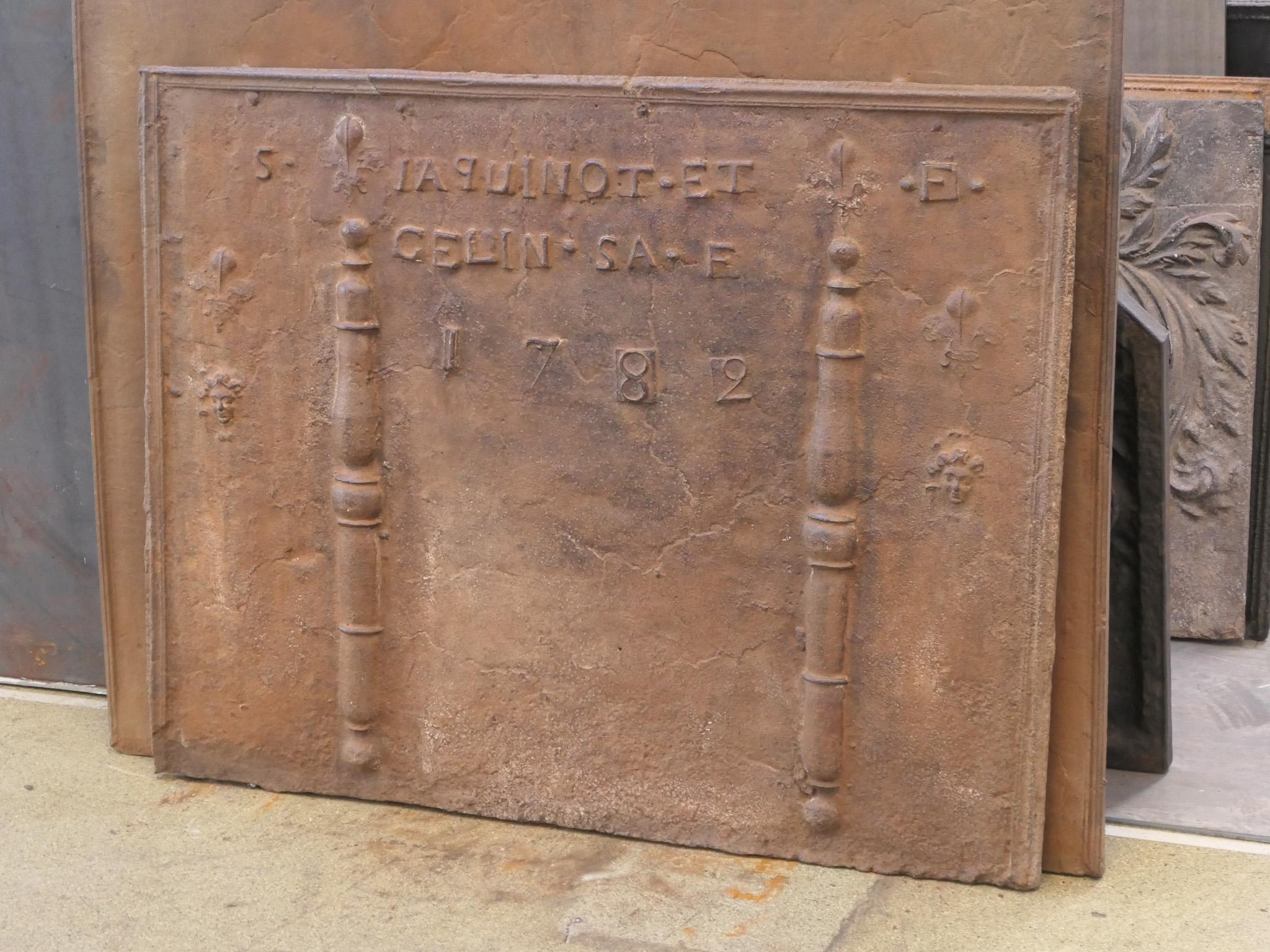 Cast 18th Century Louis XV 'Pillars with Fleurs de Lys' Fireback / Backsplash For Sale